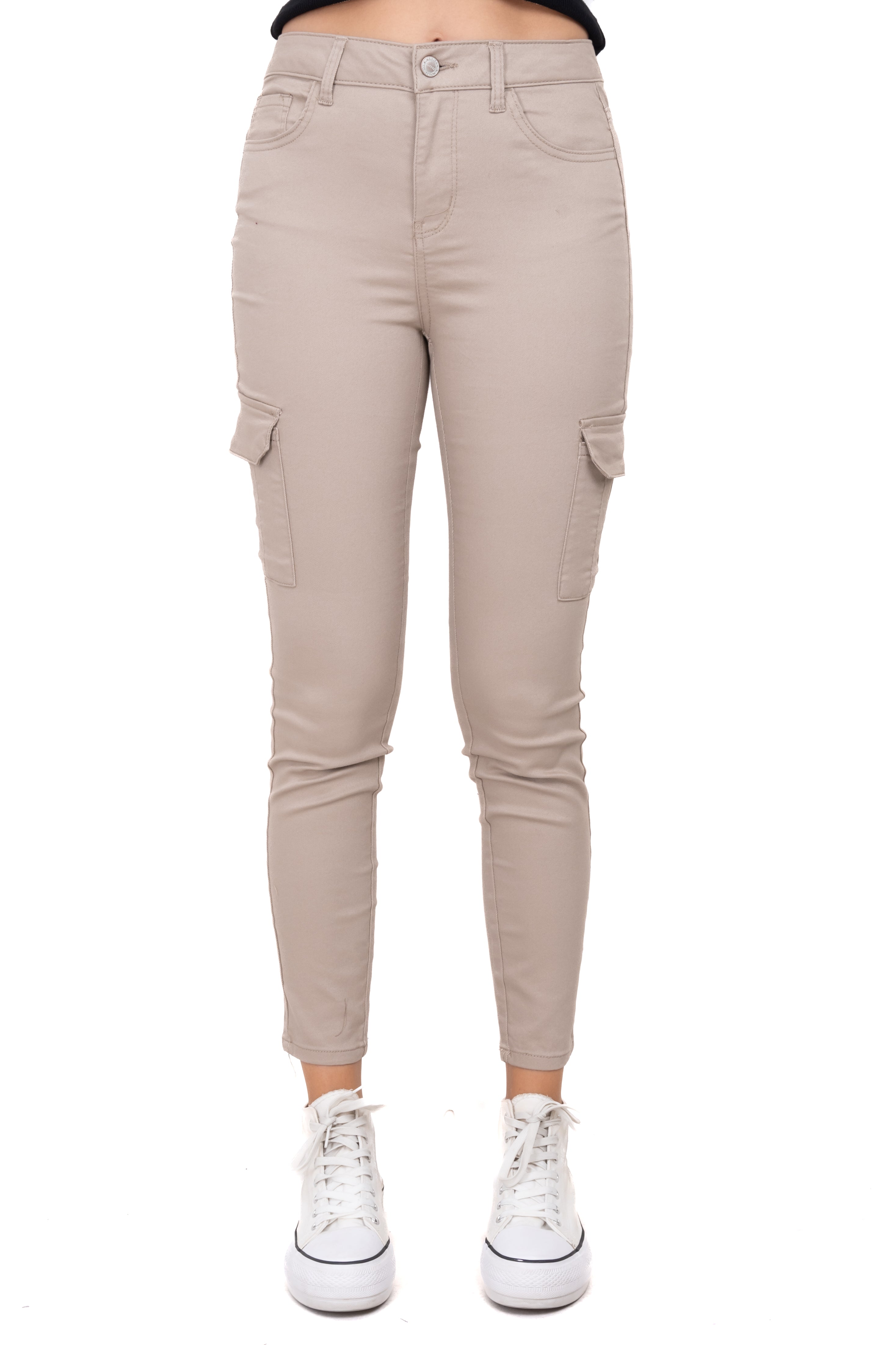 Pantalón cargo monocolor ajustado KHAKI