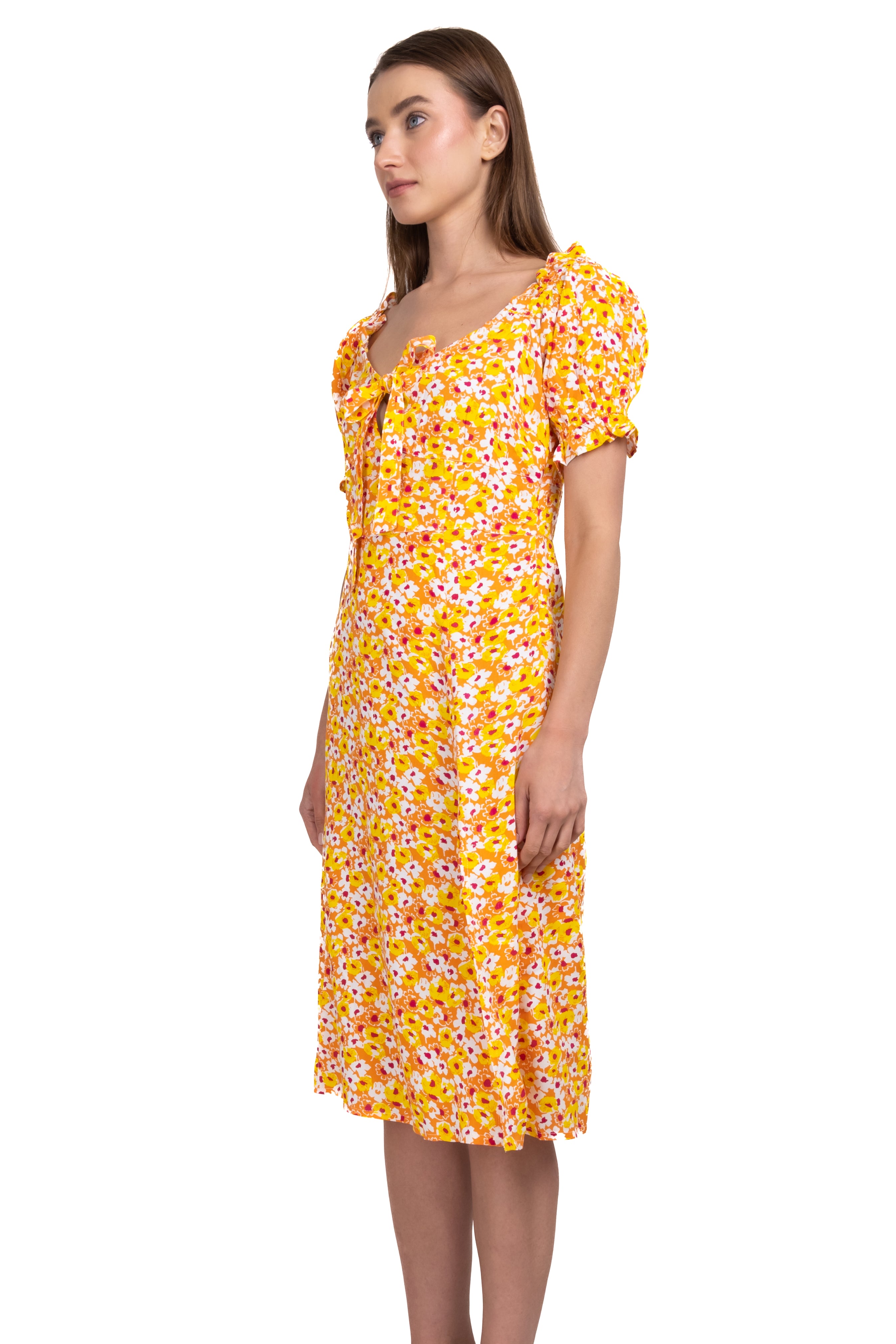 Vestido midi manga corta estampado AMARILLO COMBO