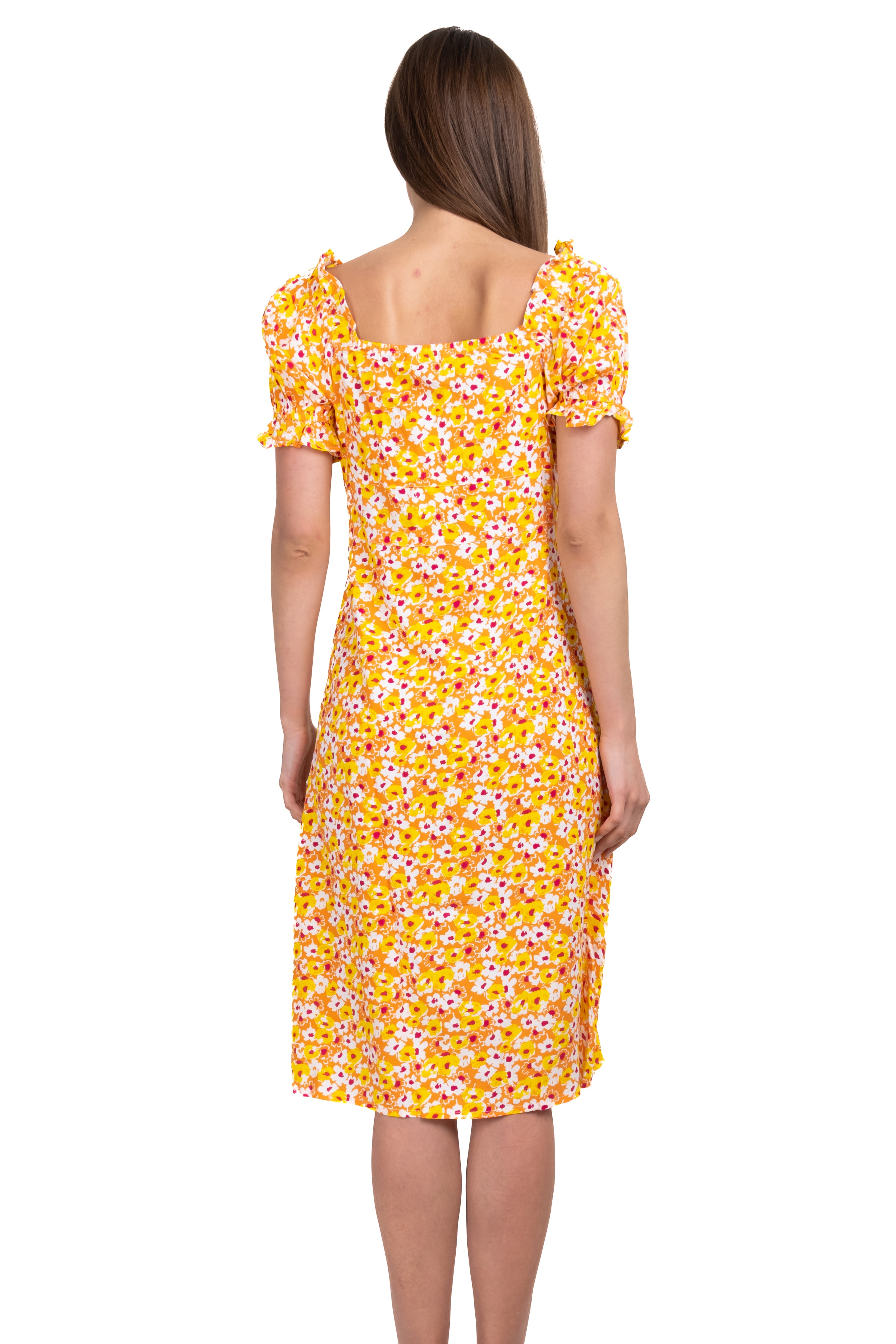 Vestido midi manga corta estampado AMARILLO COMBO