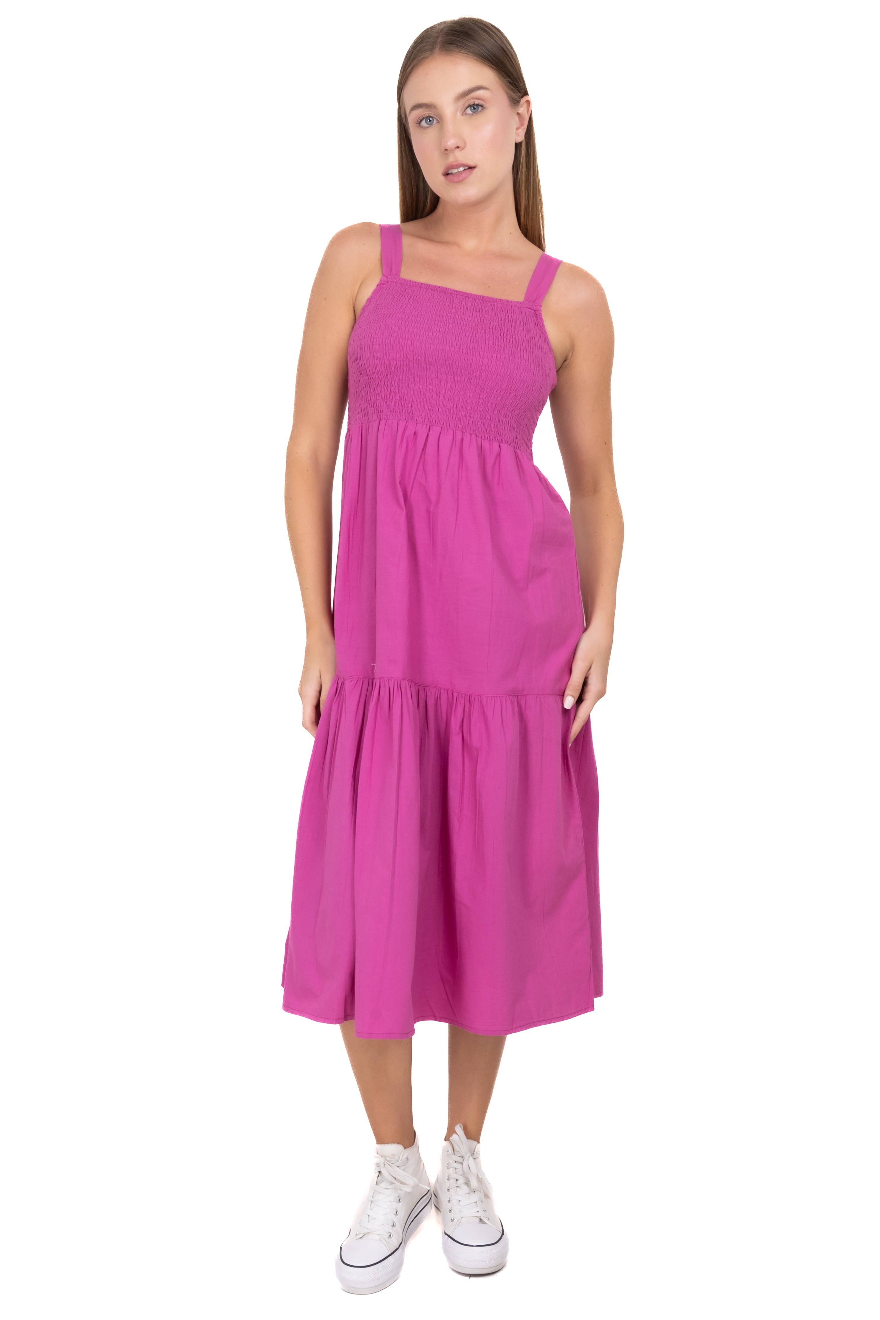 Vestido midi smock tirantes anchos FIUSHA