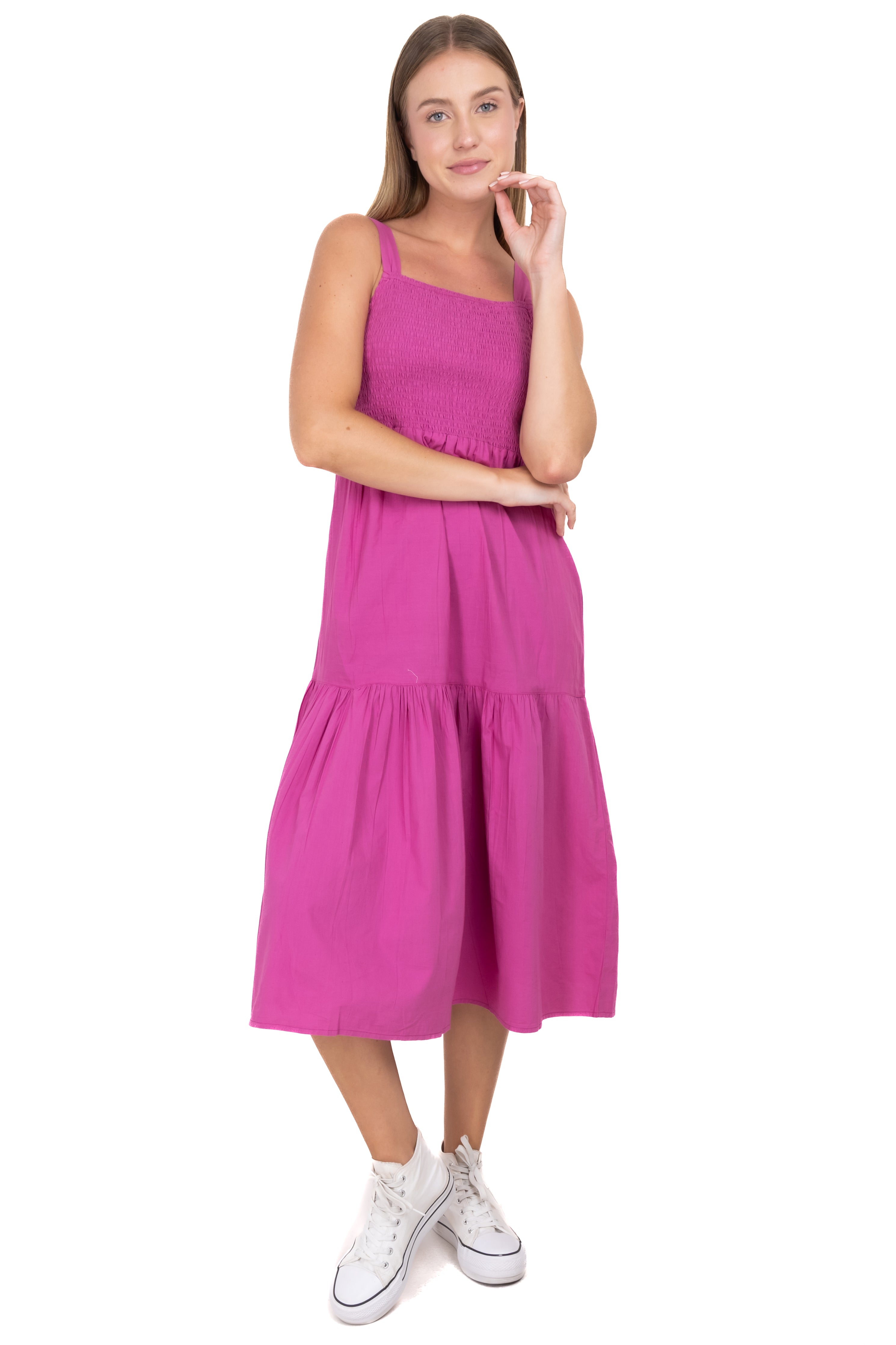 Vestido midi smock tirantes anchos FIUSHA