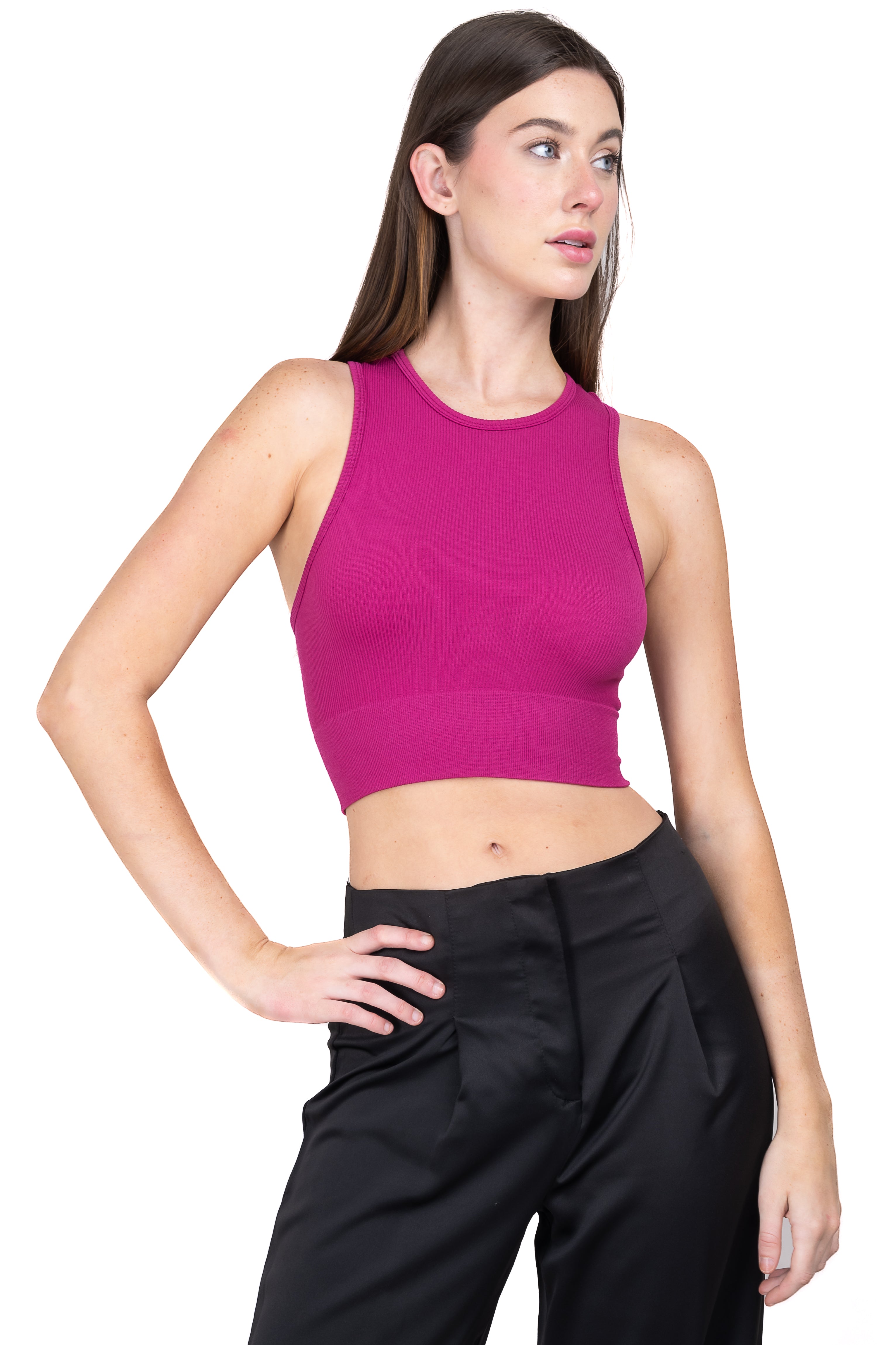 Top tank liso acanalado MAGENTA