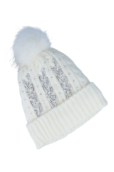 Gorro beanie tejido punto brillos BLANCO