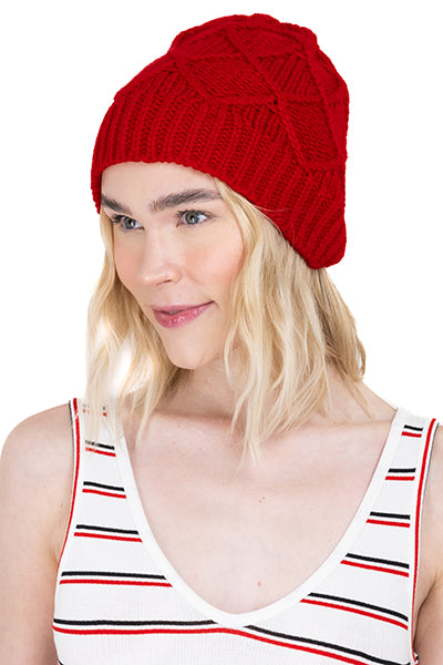 Gorro beanie tejido punto rombos ROJO