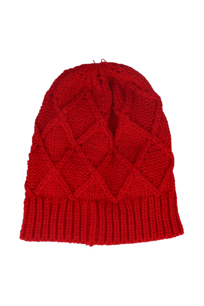 Gorro beanie tejido punto rombos ROJO