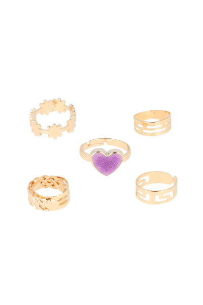 5Pr Anillos Corazon MORADO