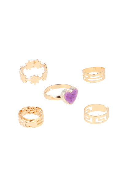 5Pr Anillos Corazon MORADO