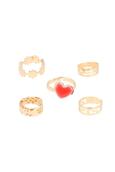 5Pr Anillos Corazon ROJO