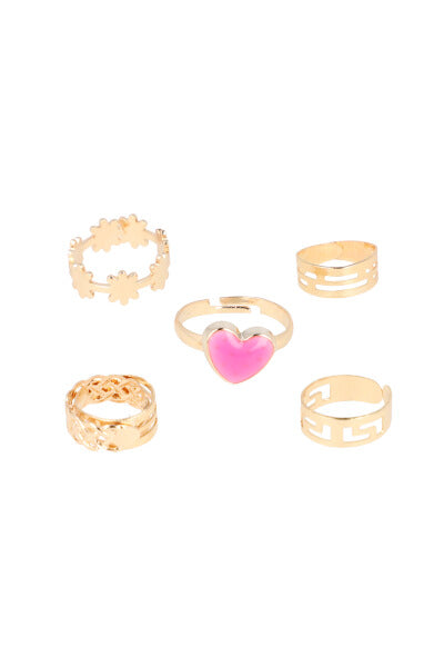 5Pr Anillos Corazon ROSA