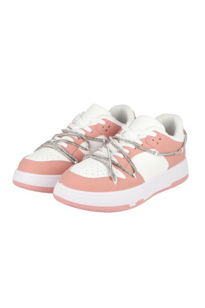 Tenis casual bicolor agujeta brillos NUDE