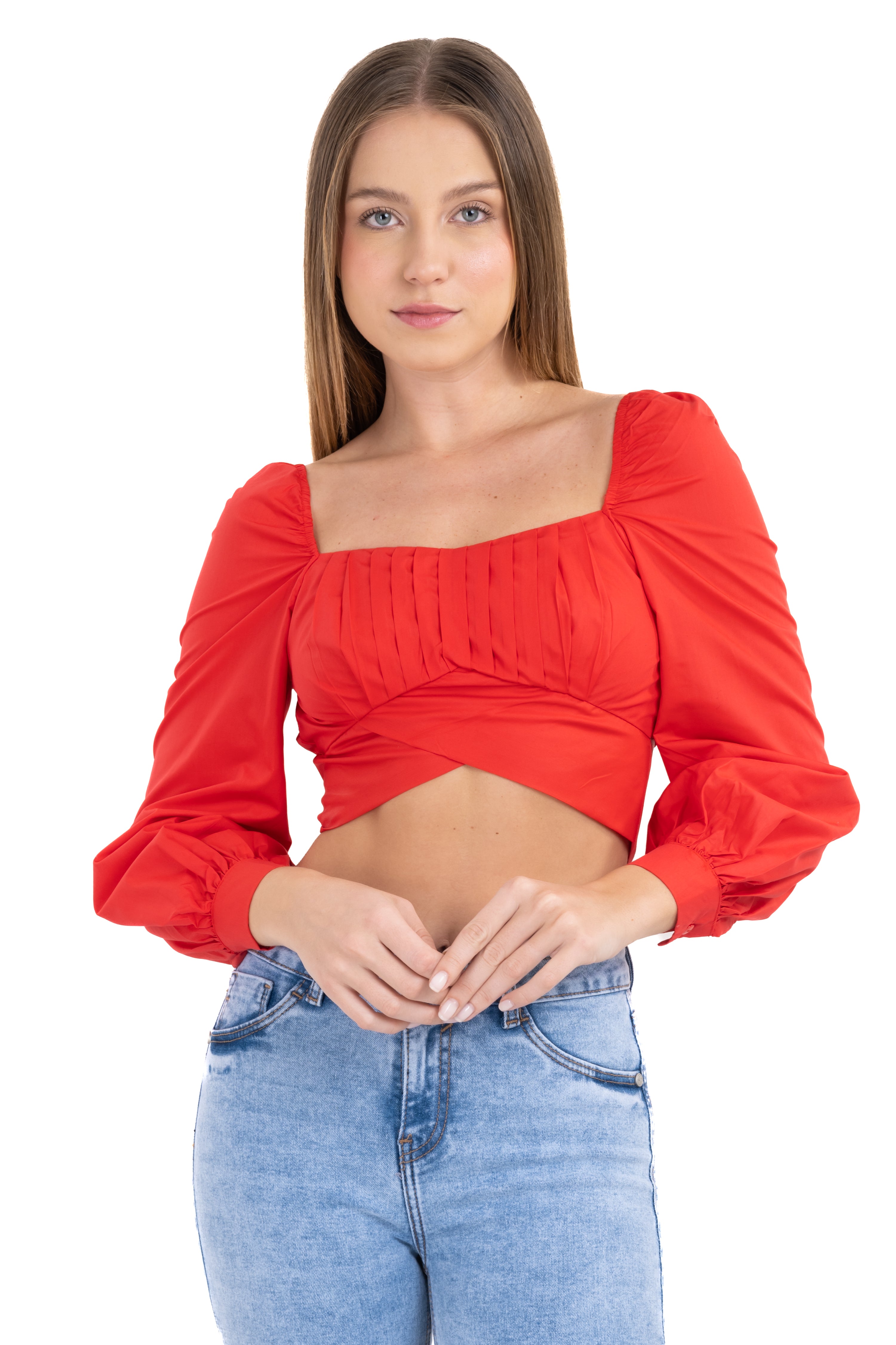 Blusa crop manga larga abullonada ROJO