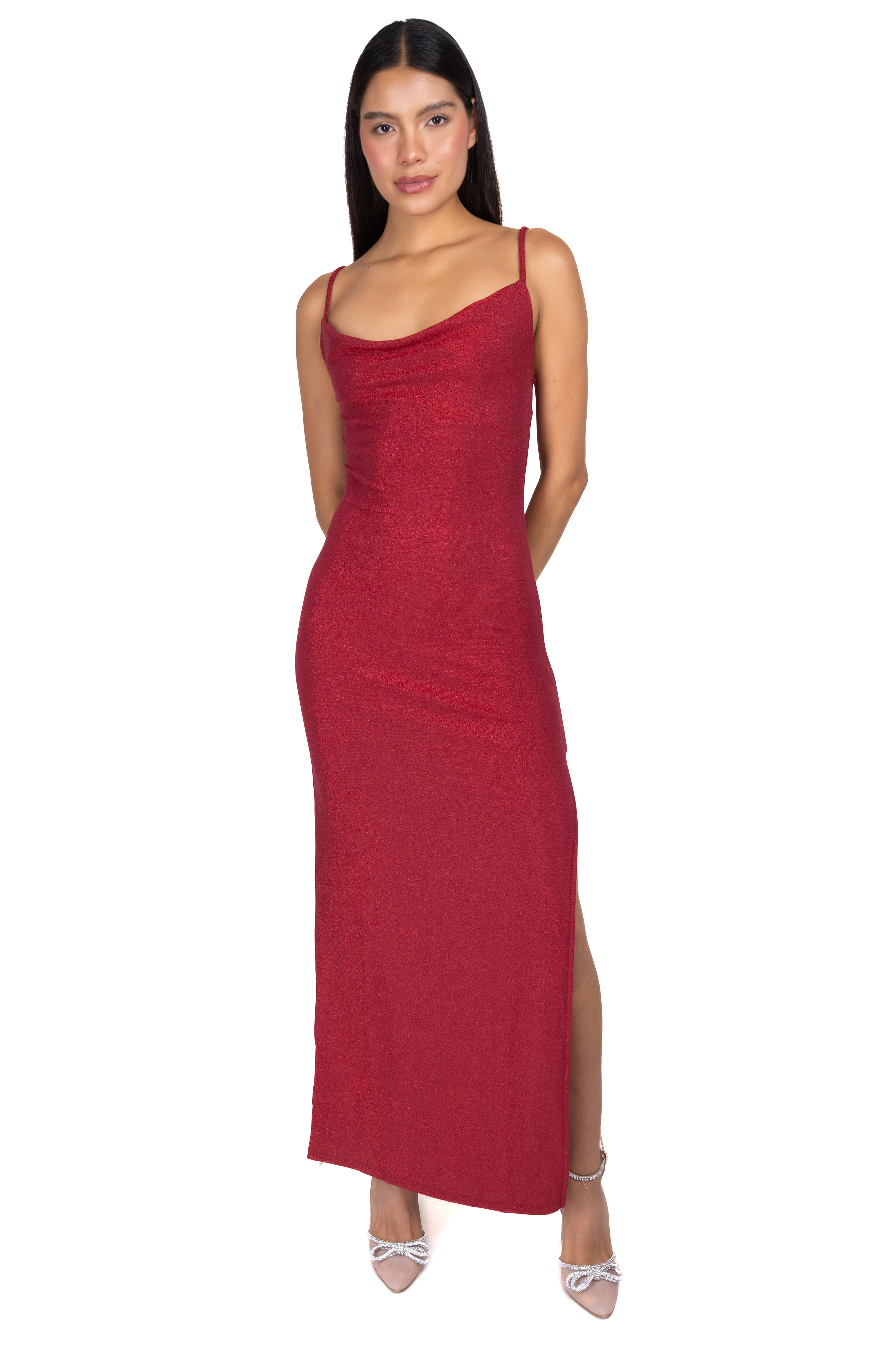 Drapeado Maxi Lurex Burned red