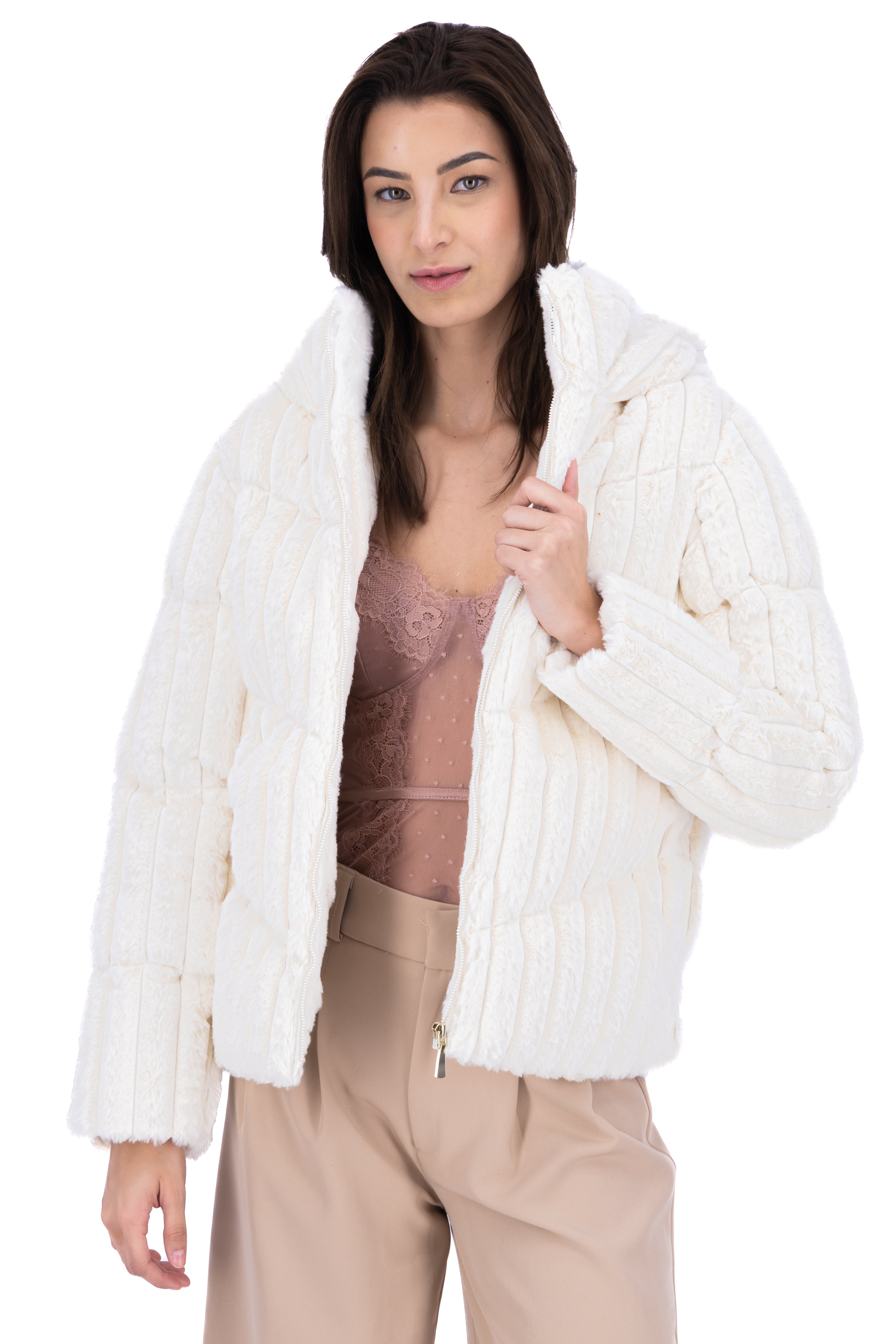 Textured stuffed jacket WHITE