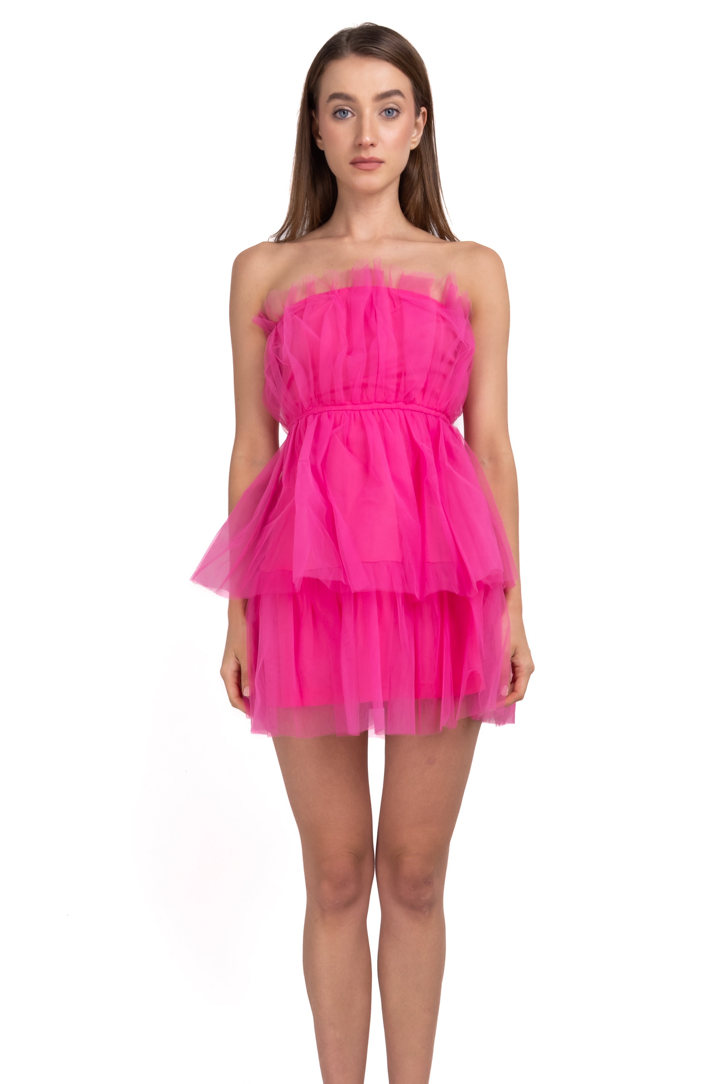 Vestido mini tul strapless ROSA BRILLANTE