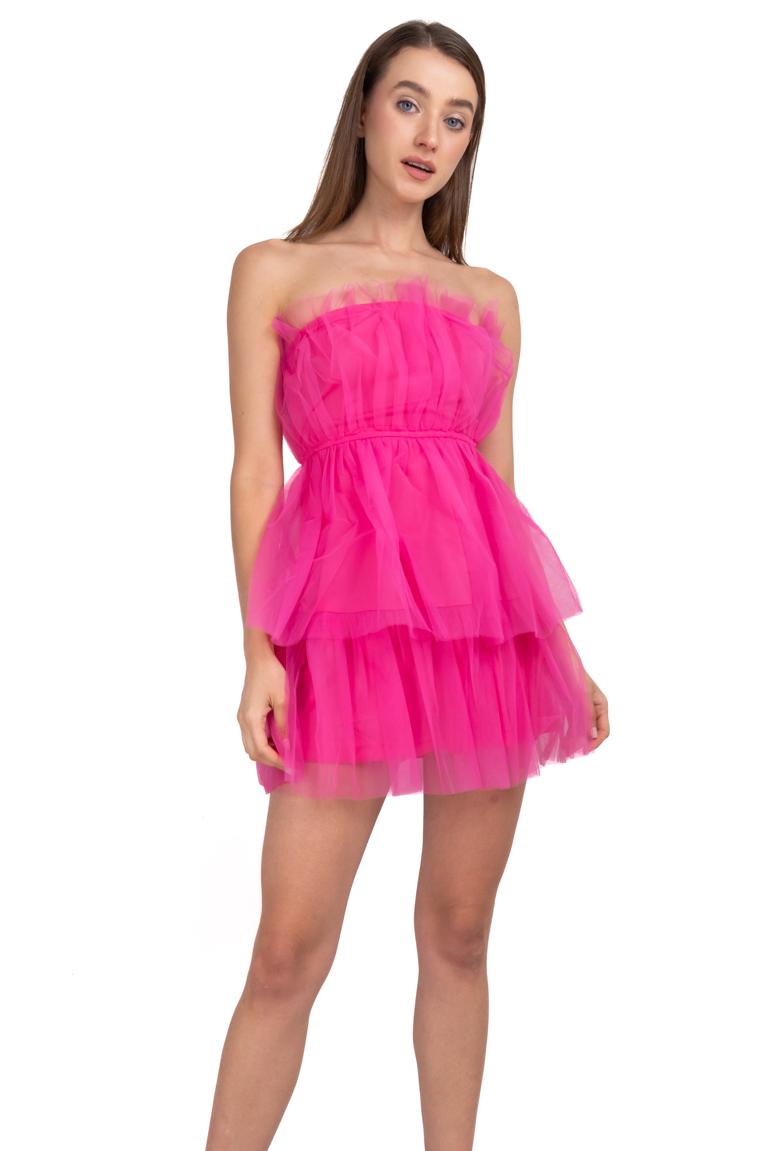 Vestido mini tul strapless ROSA BRILLANTE