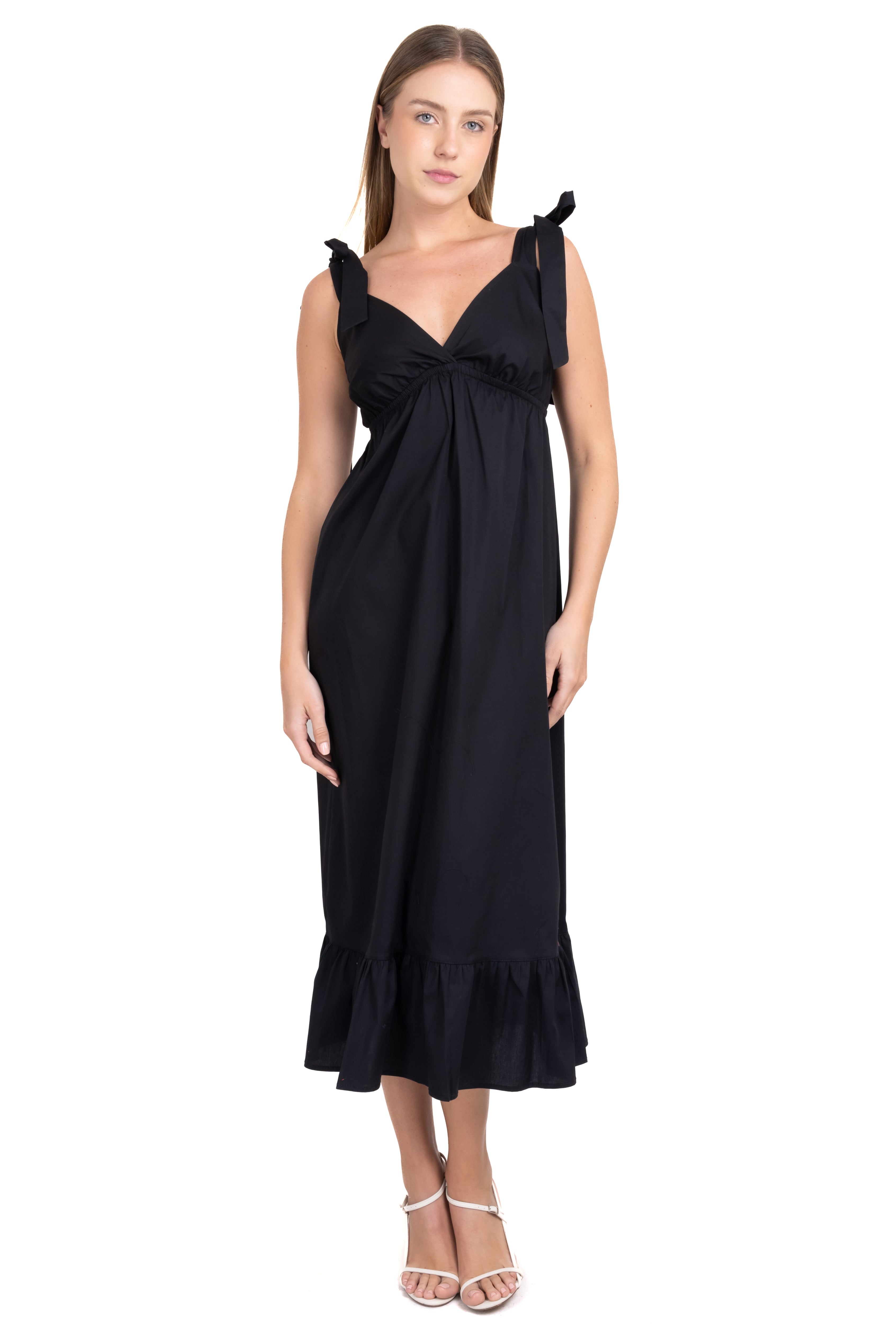 Vestido midi popelina tirantes NEGRO