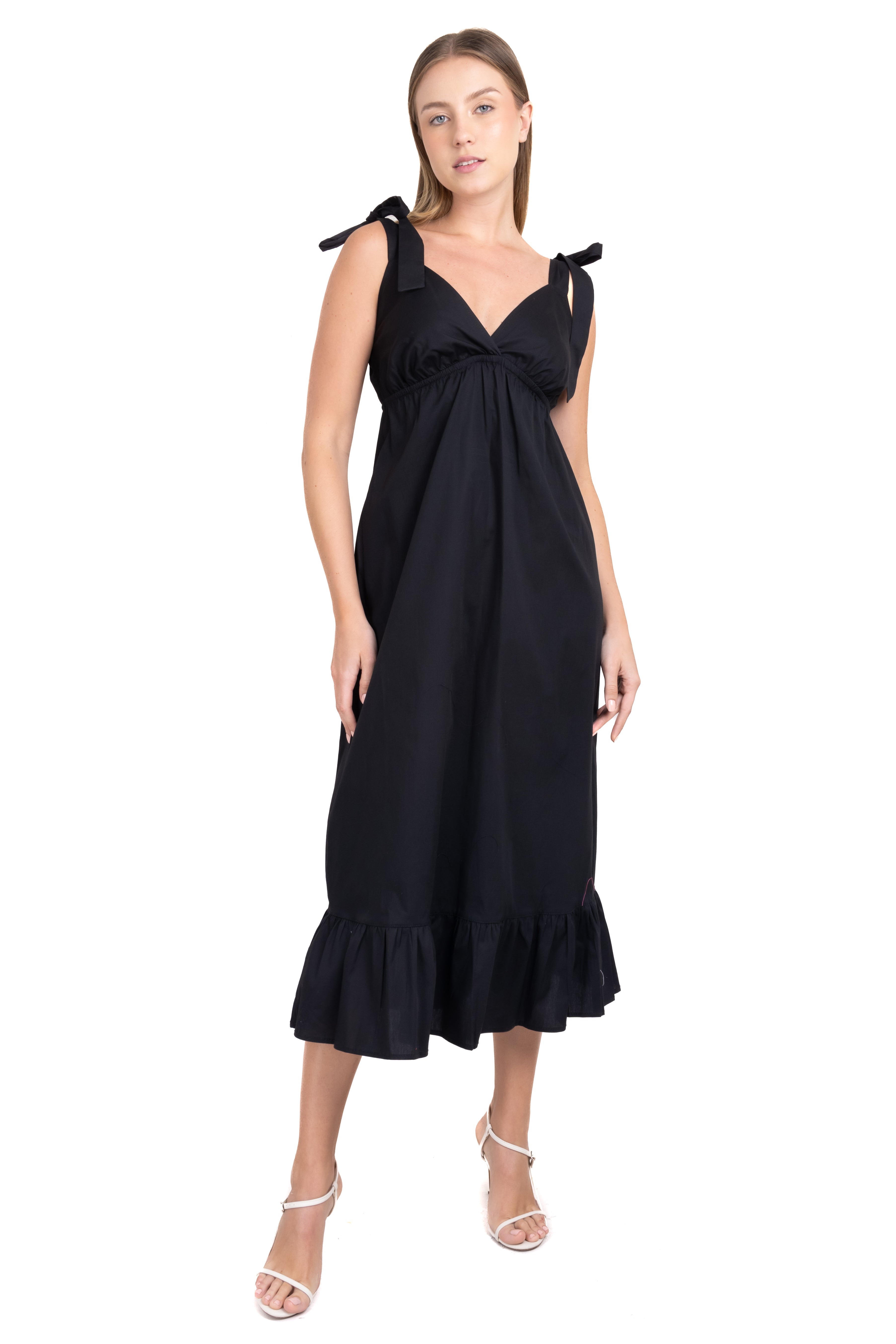 Vestido midi popelina tirantes NEGRO