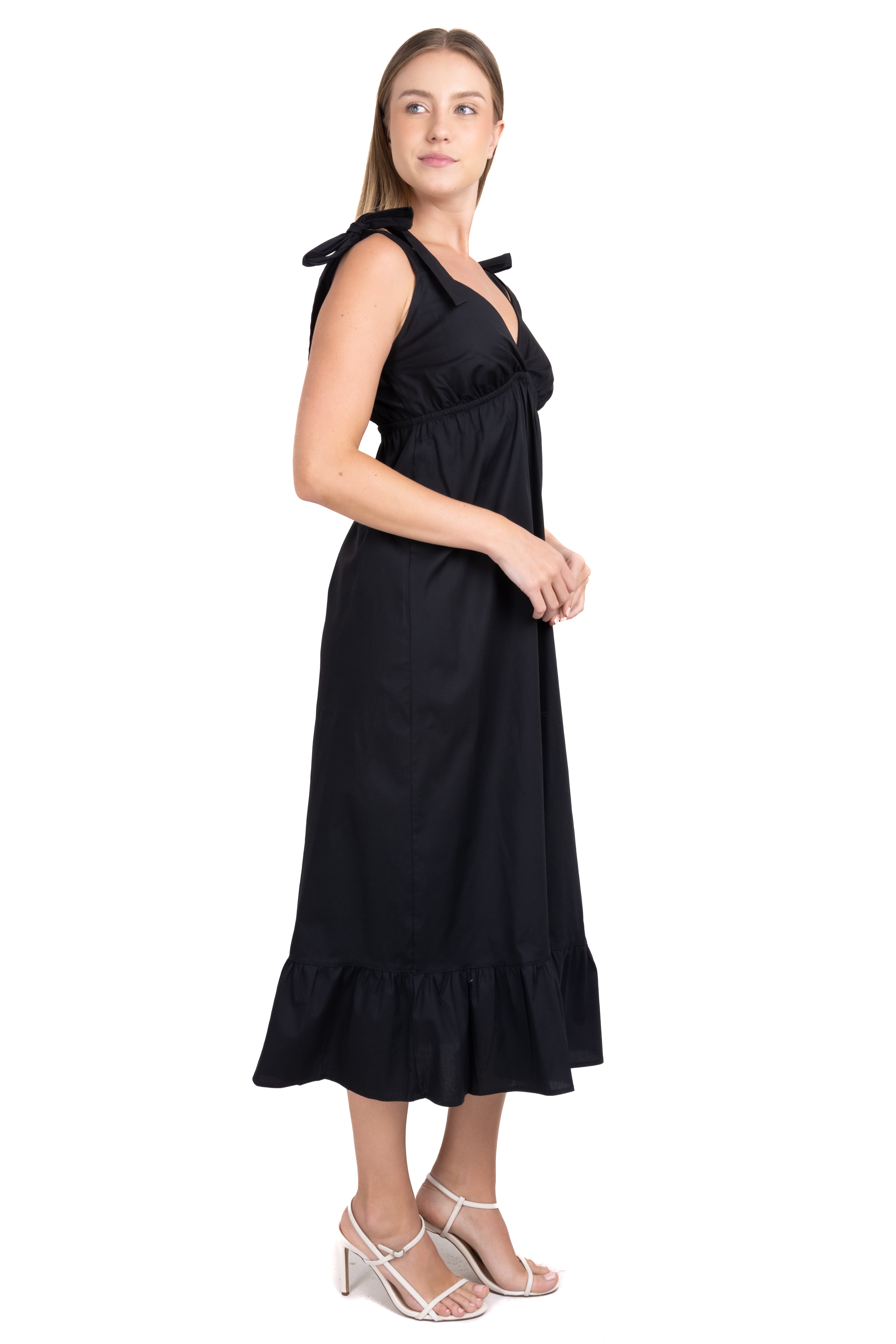 Vestido midi popelina tirantes NEGRO