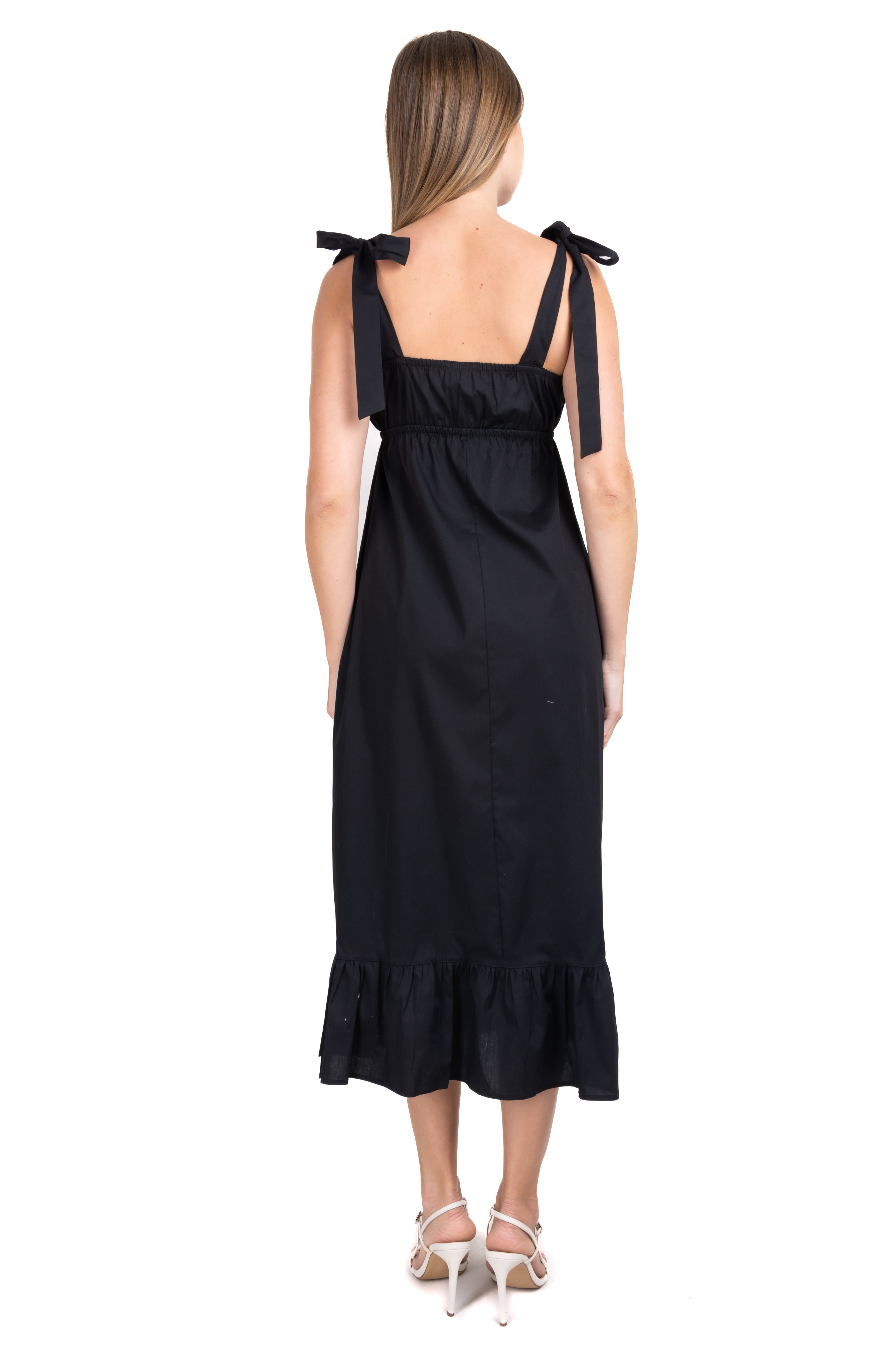 Vestido midi popelina tirantes NEGRO