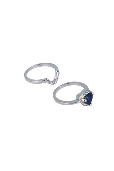 Set 2 anillos corazón brillos AZUL REY