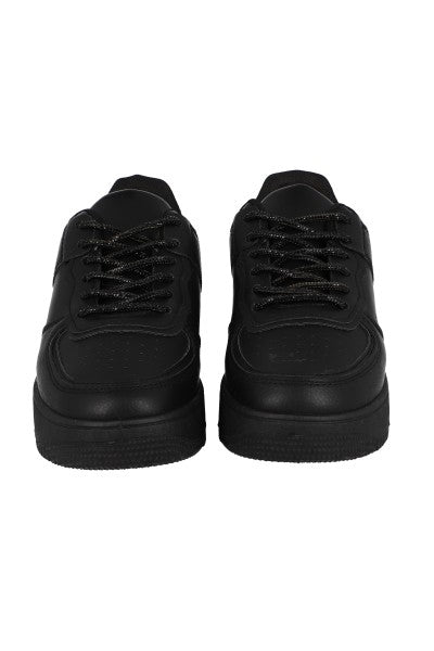 Tenis retro perforado agujetas brillos NEGRO