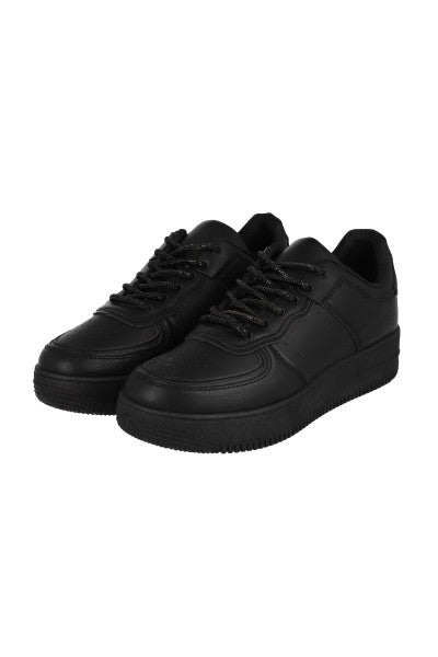 Tenis retro perforado agujetas brillos NEGRO