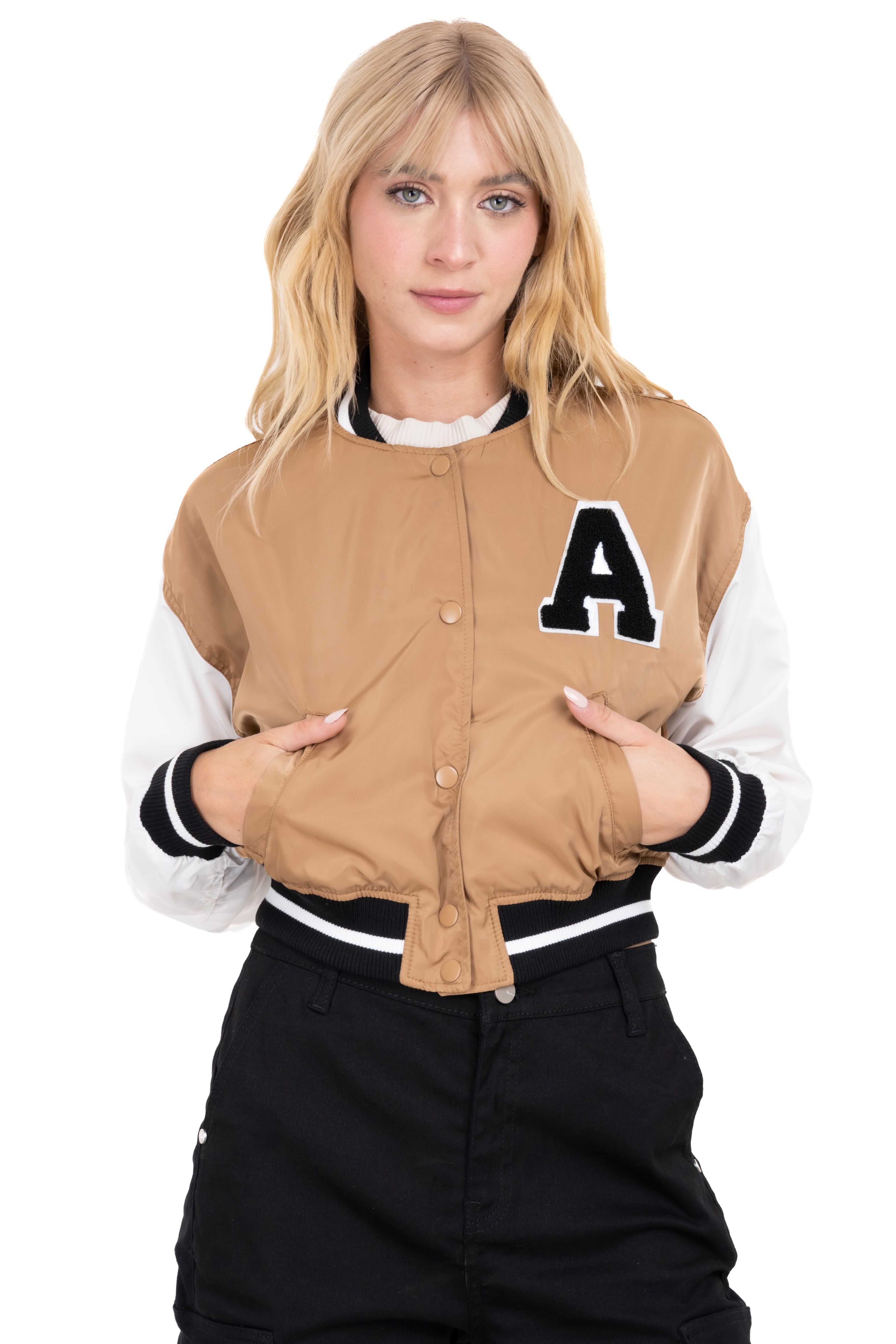 Bomber patch varsity jacket COFFEE