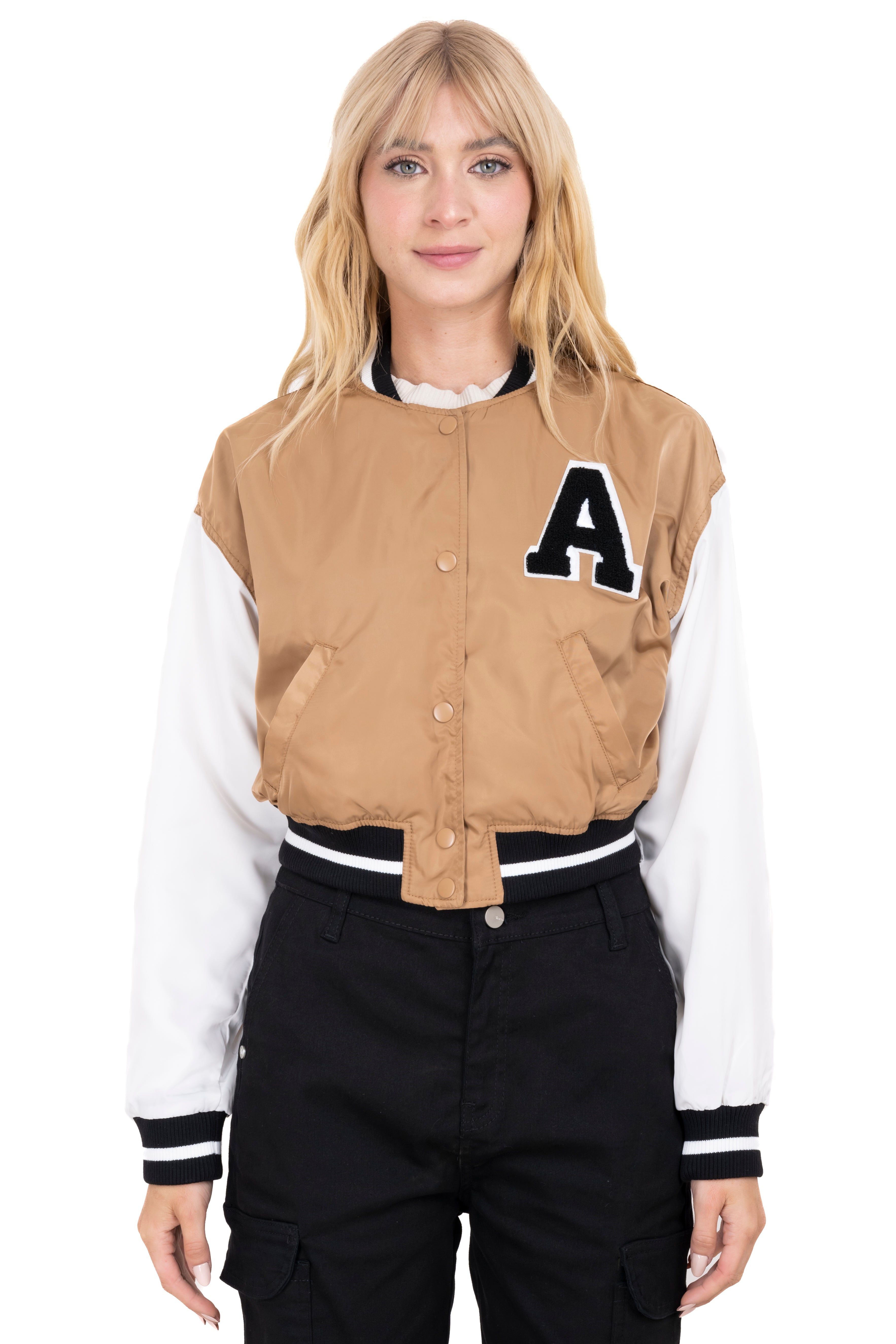 Bomber patch varsity jacket COFFEE