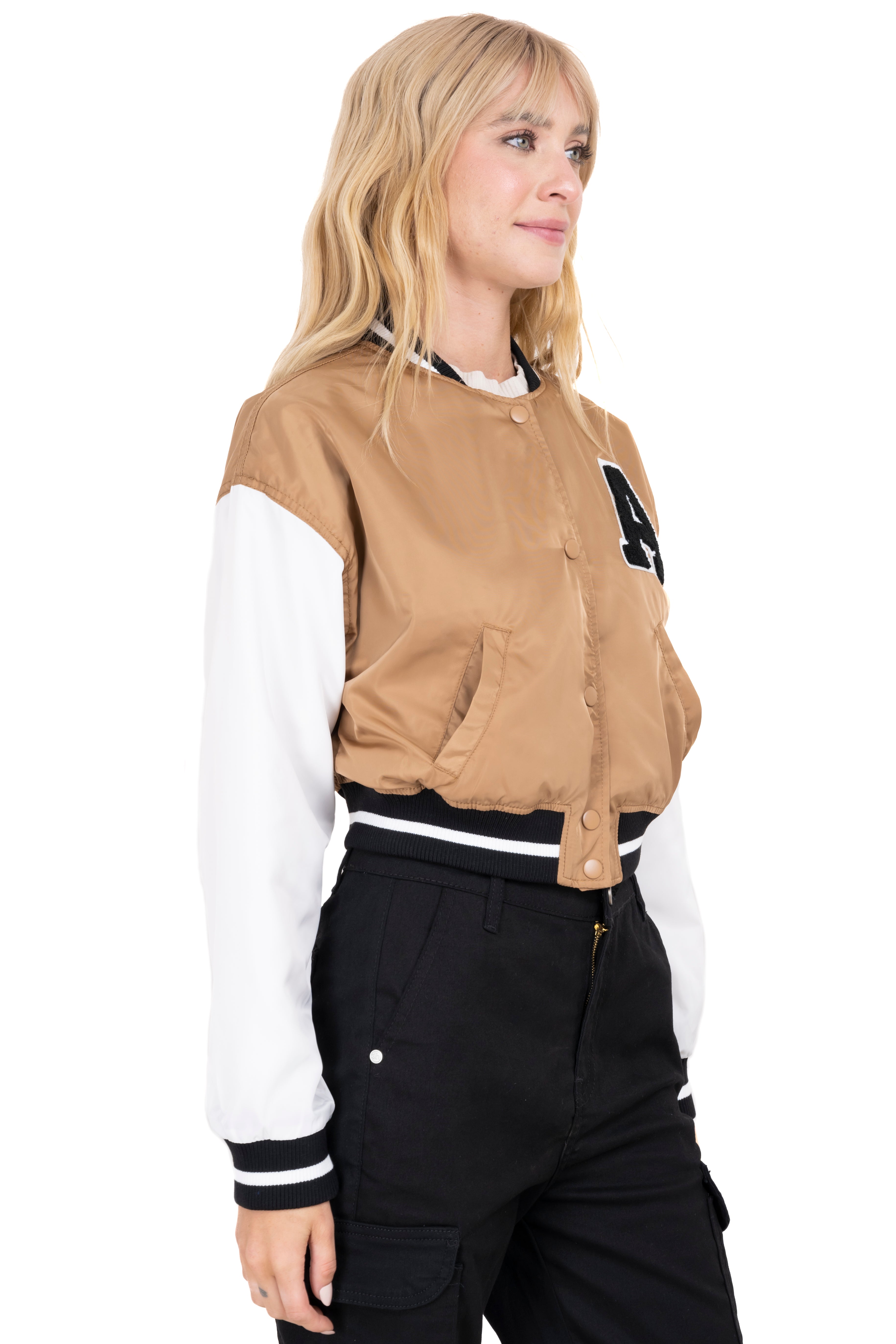 Bomber patch varsity jacket COFFEE