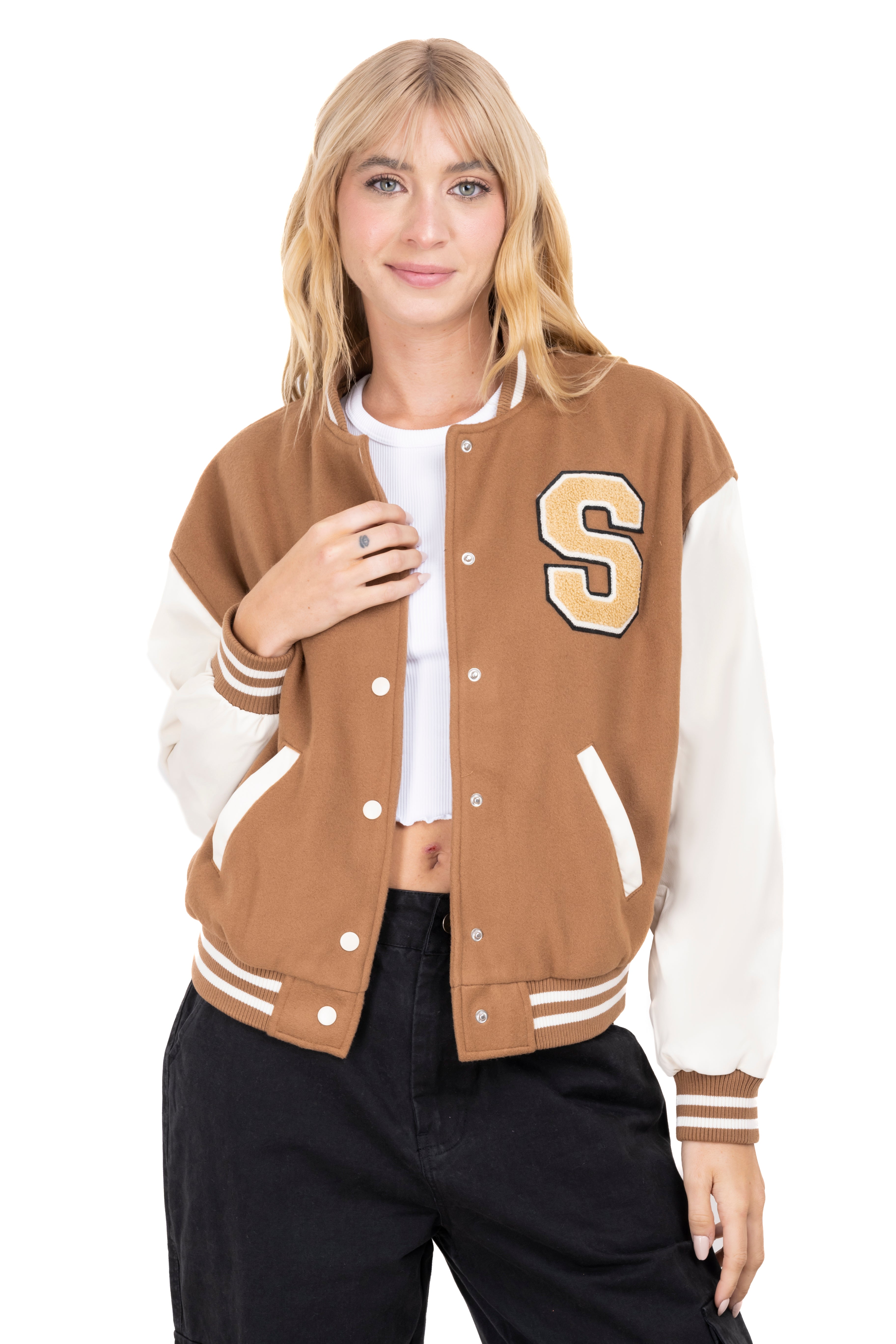 Bomber varsity patch jacket COFFEE