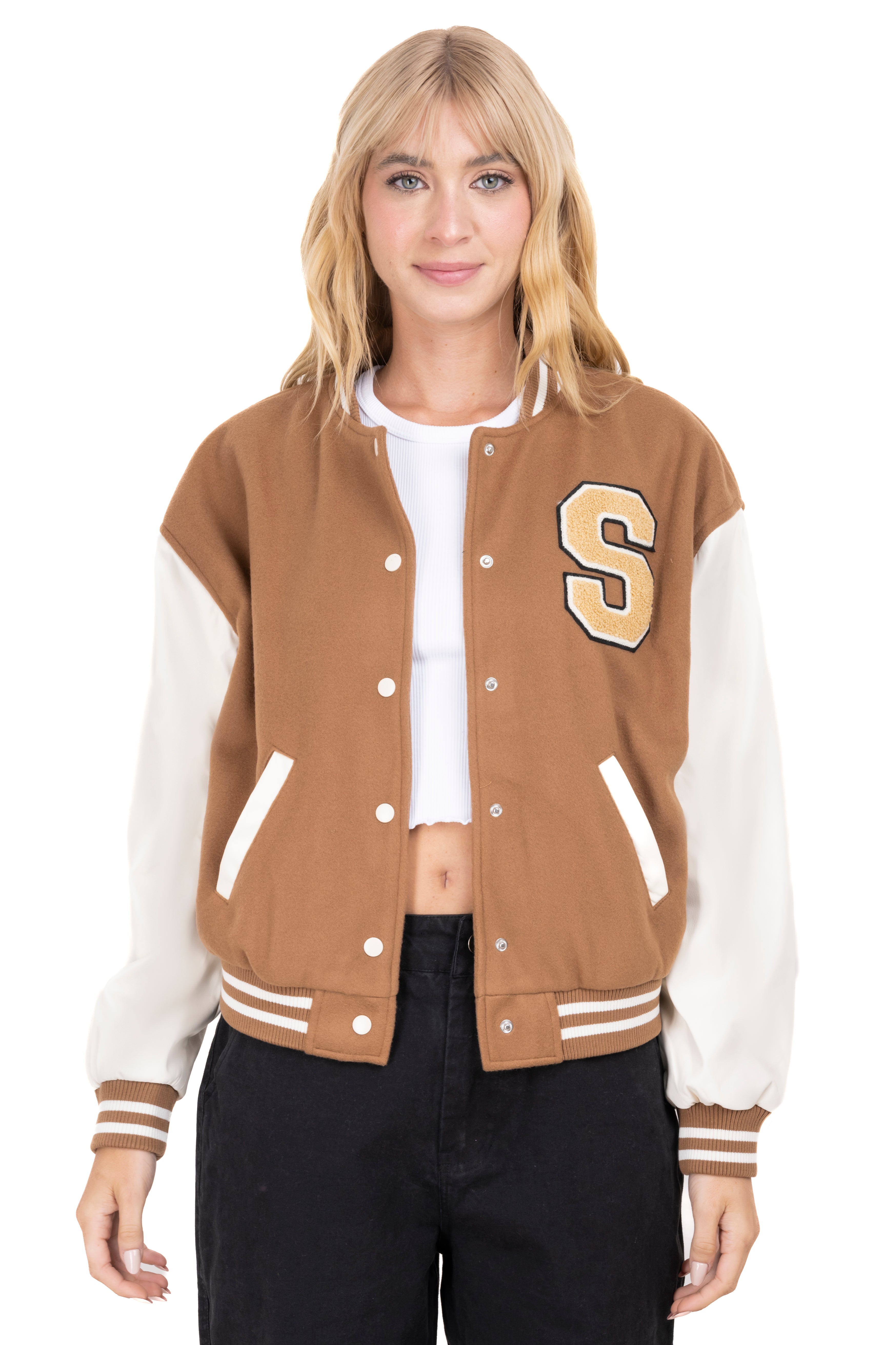 Bomber varsity patch jacket COFFEE