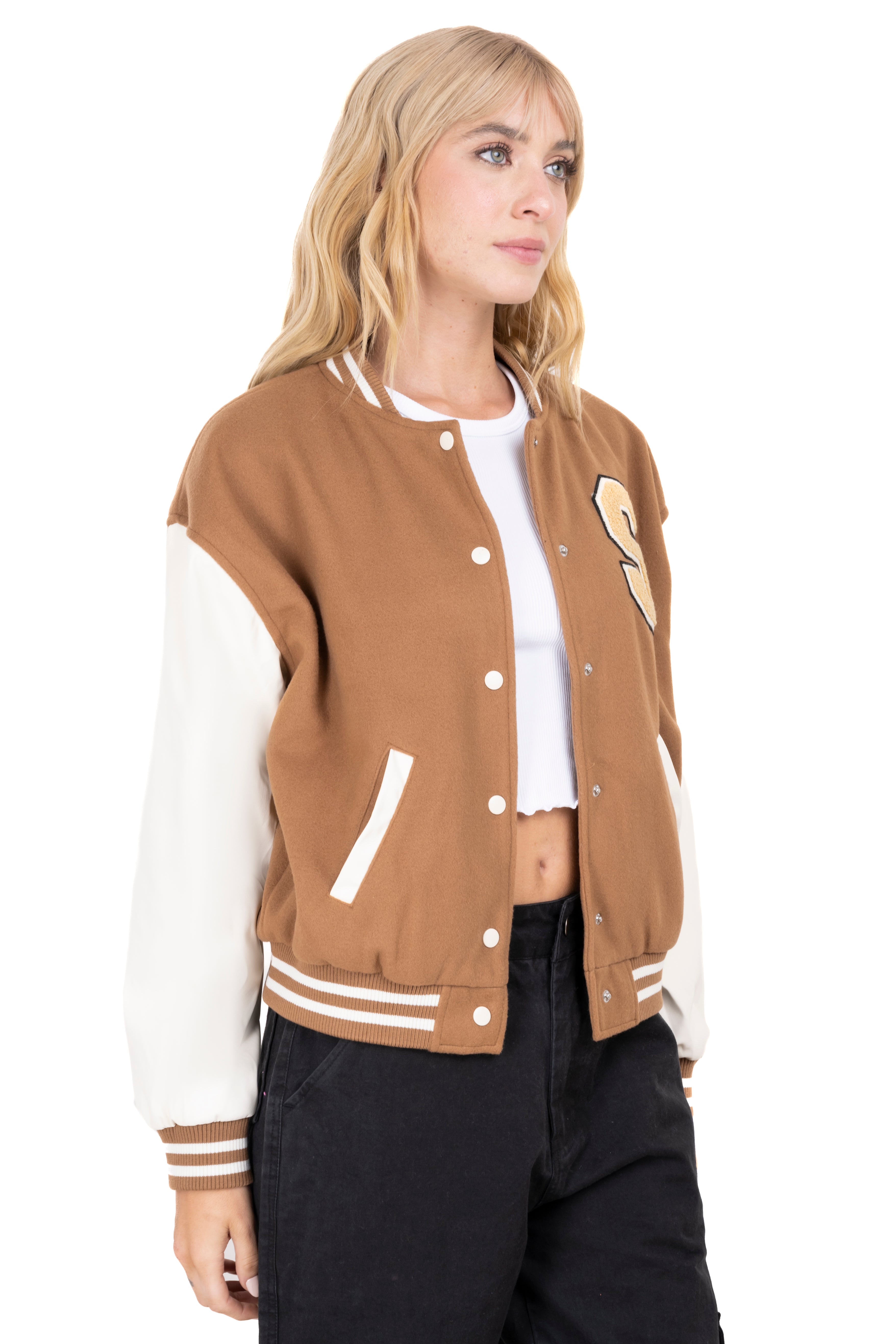 Bomber varsity patch jacket COFFEE