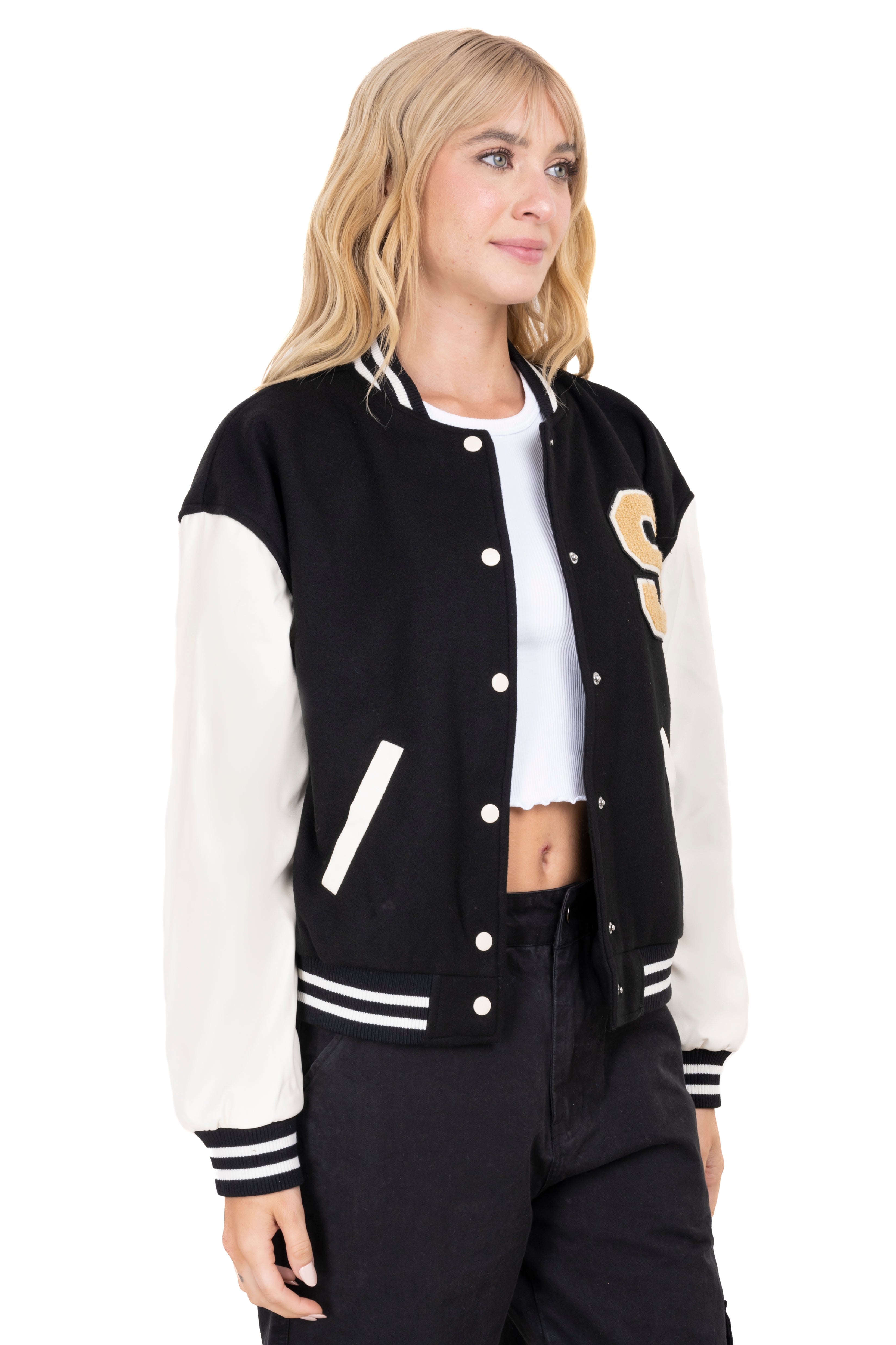 Bomber varsity patch jacket BLACK