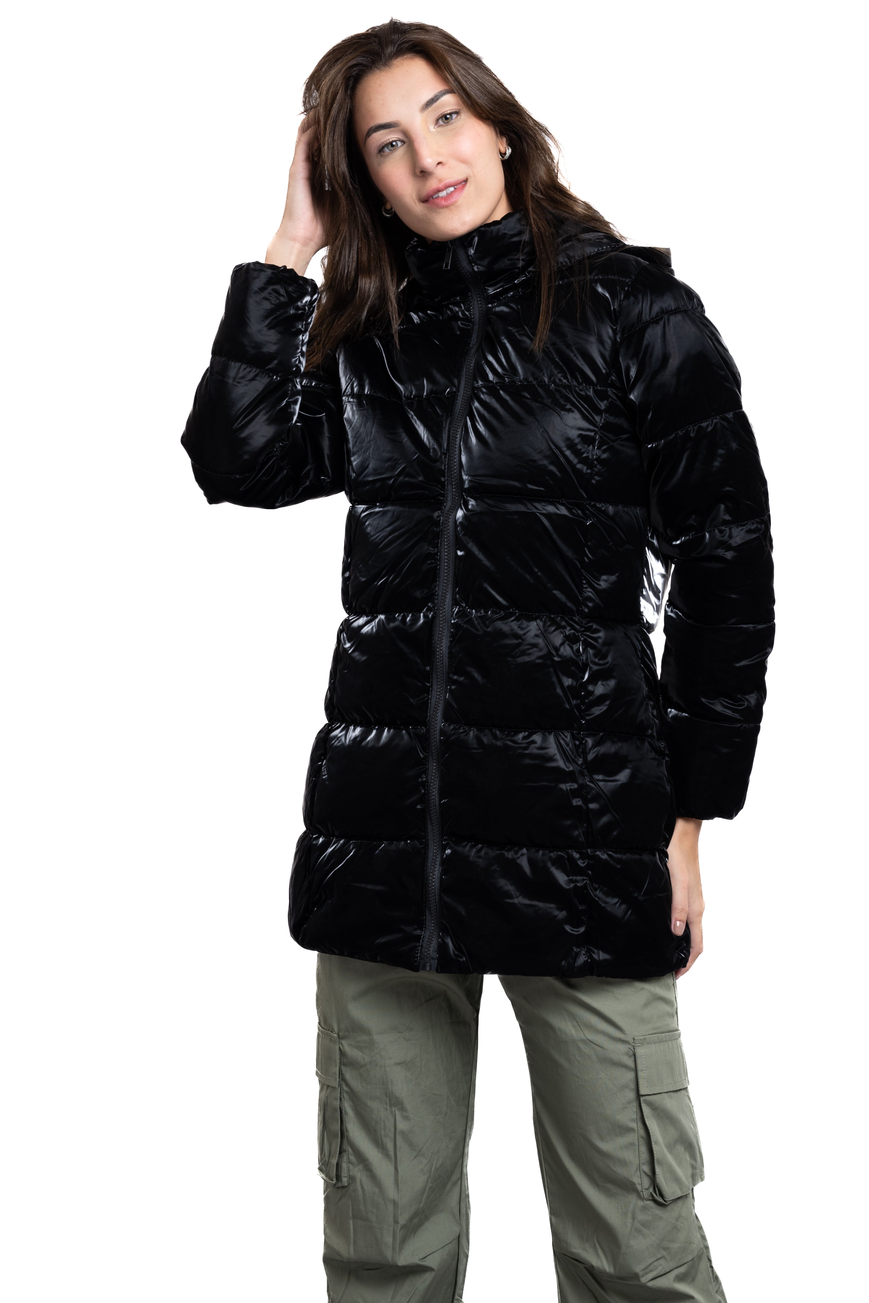 Long Hoody Puffer Chamarra BLACK