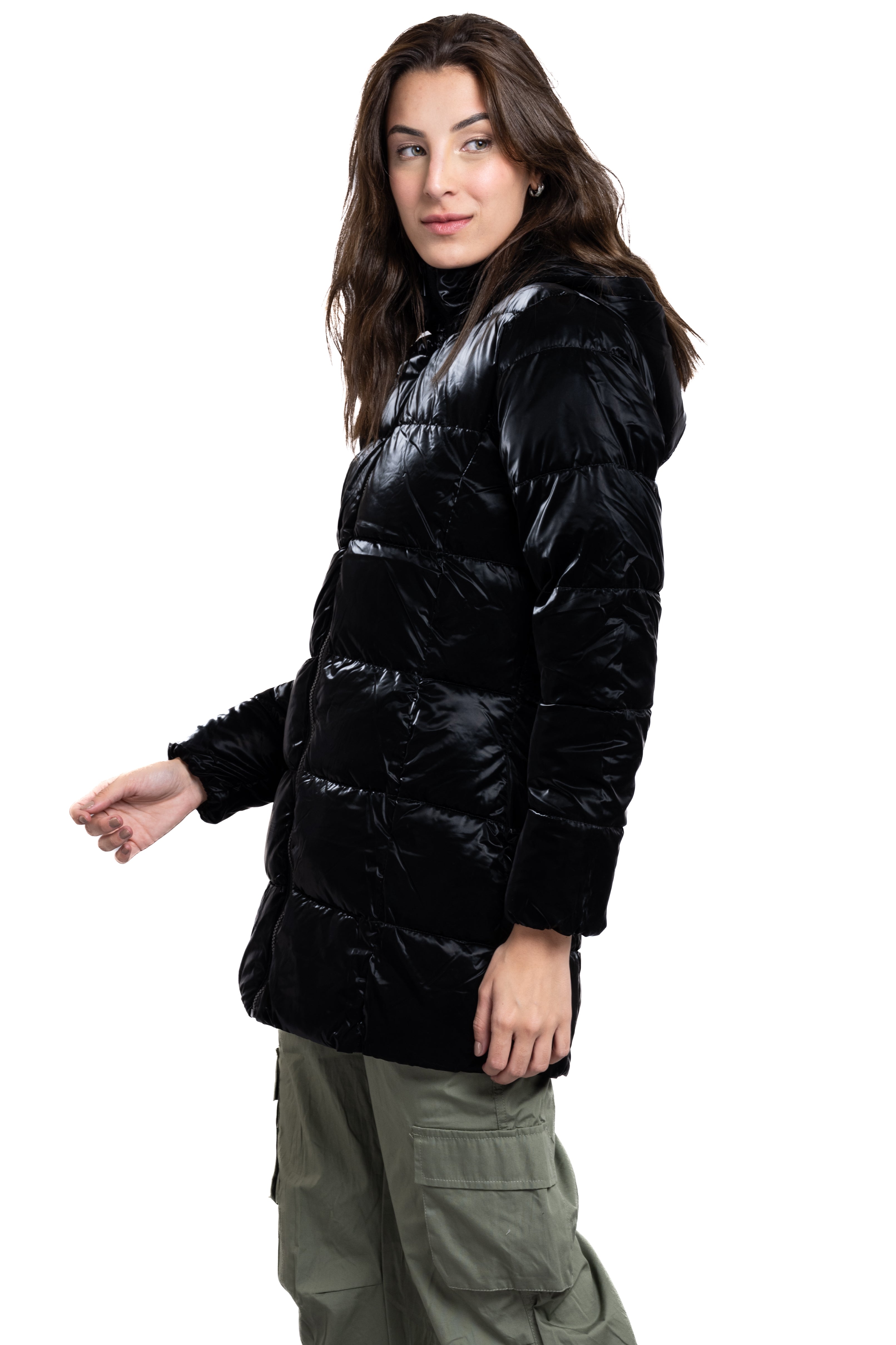 Long Hoody Puffer Chamarra BLACK