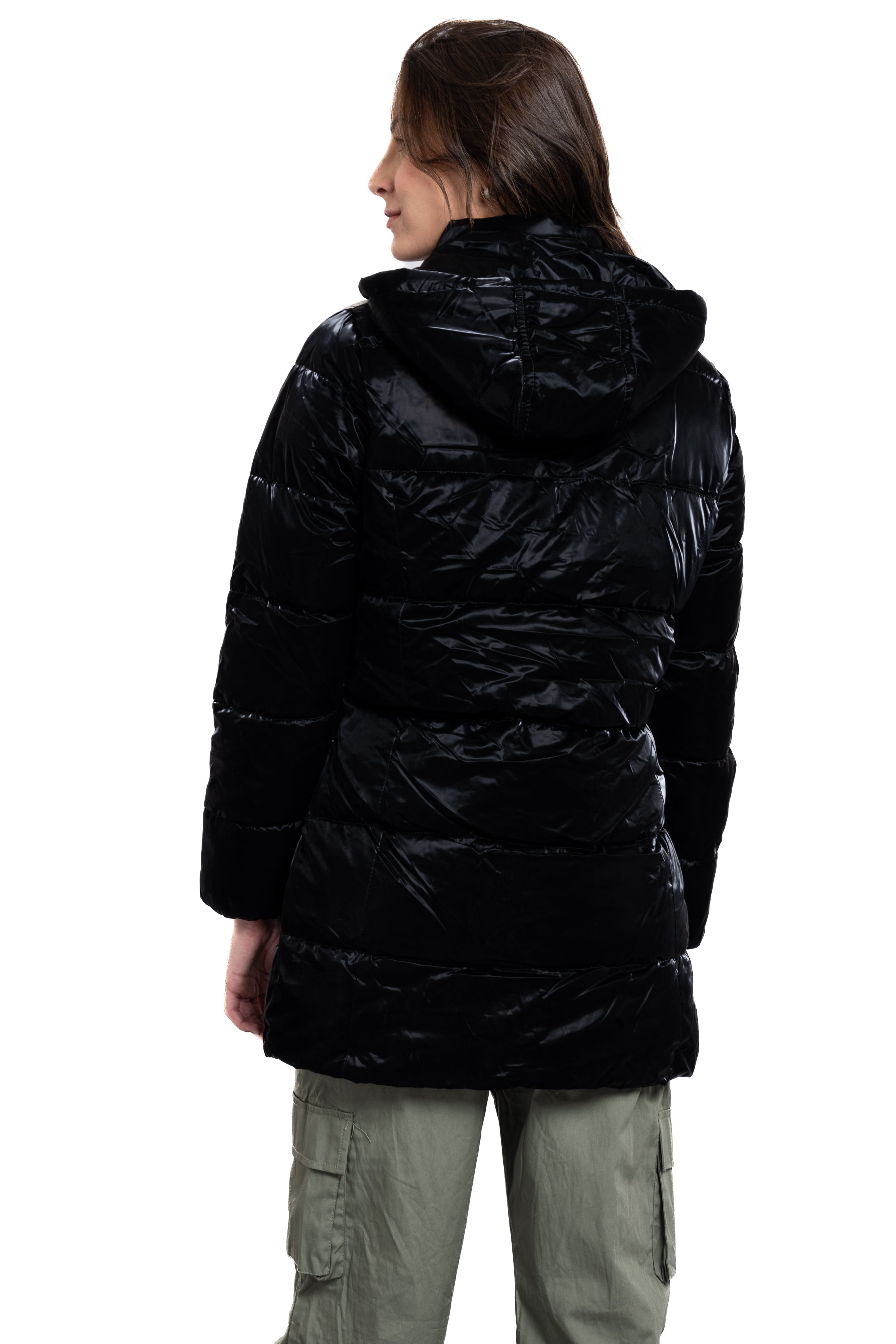 Long Hoody Puffer Chamarra BLACK