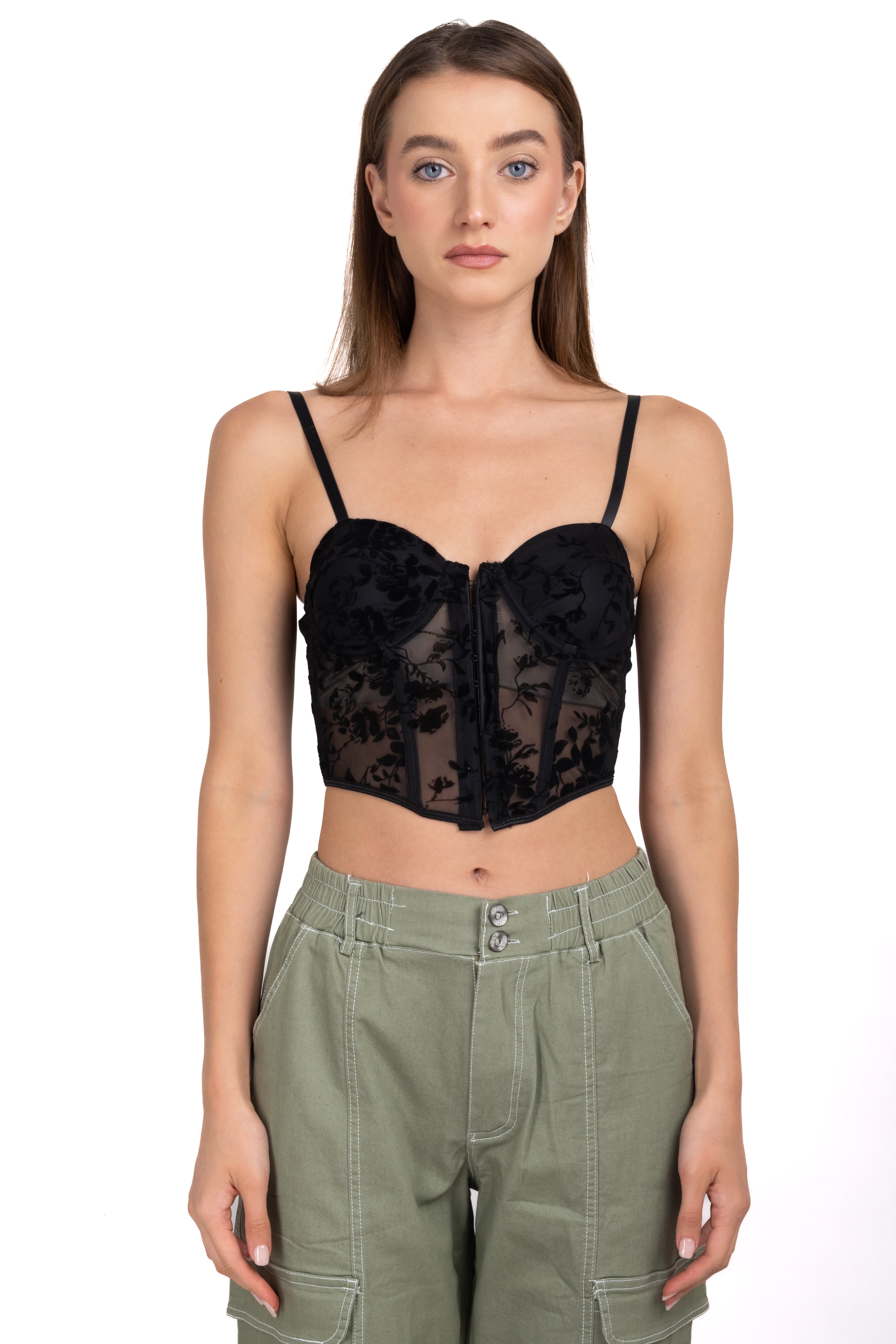 Top Bustier Mesh Flowered BLACK