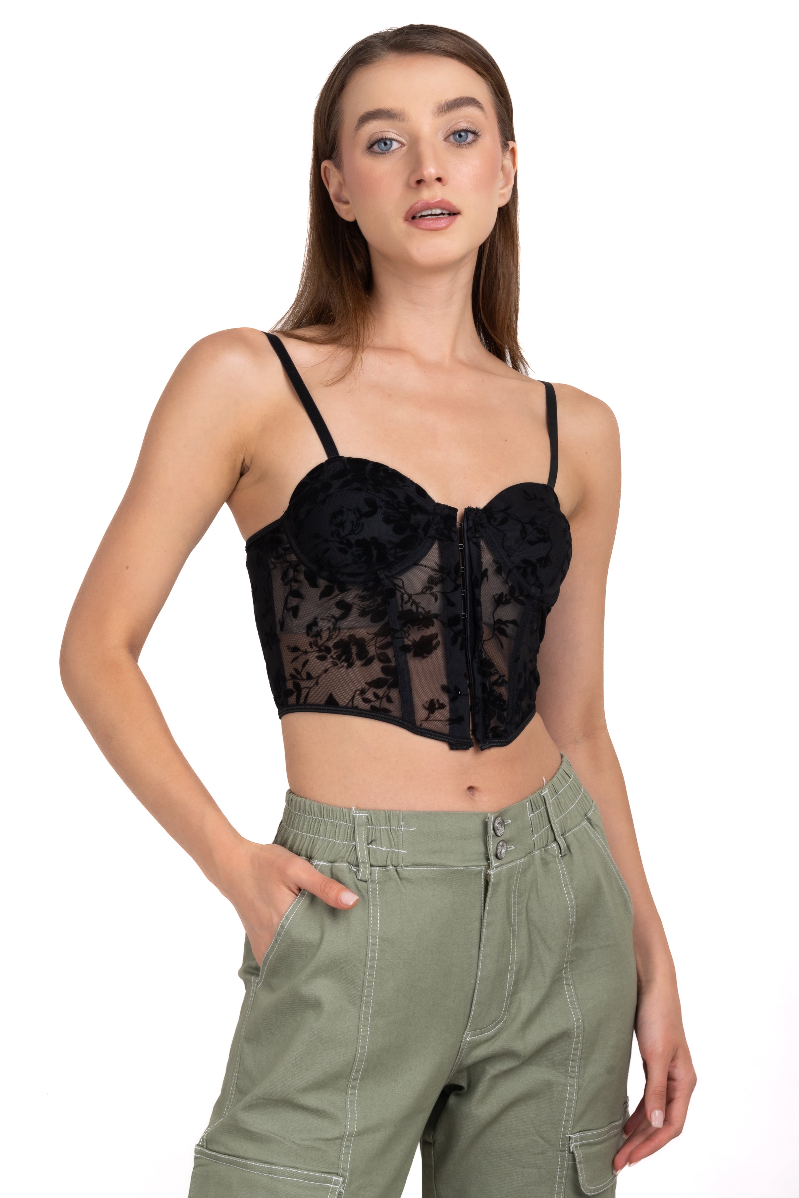 Top Bustier Mesh Flowered BLACK