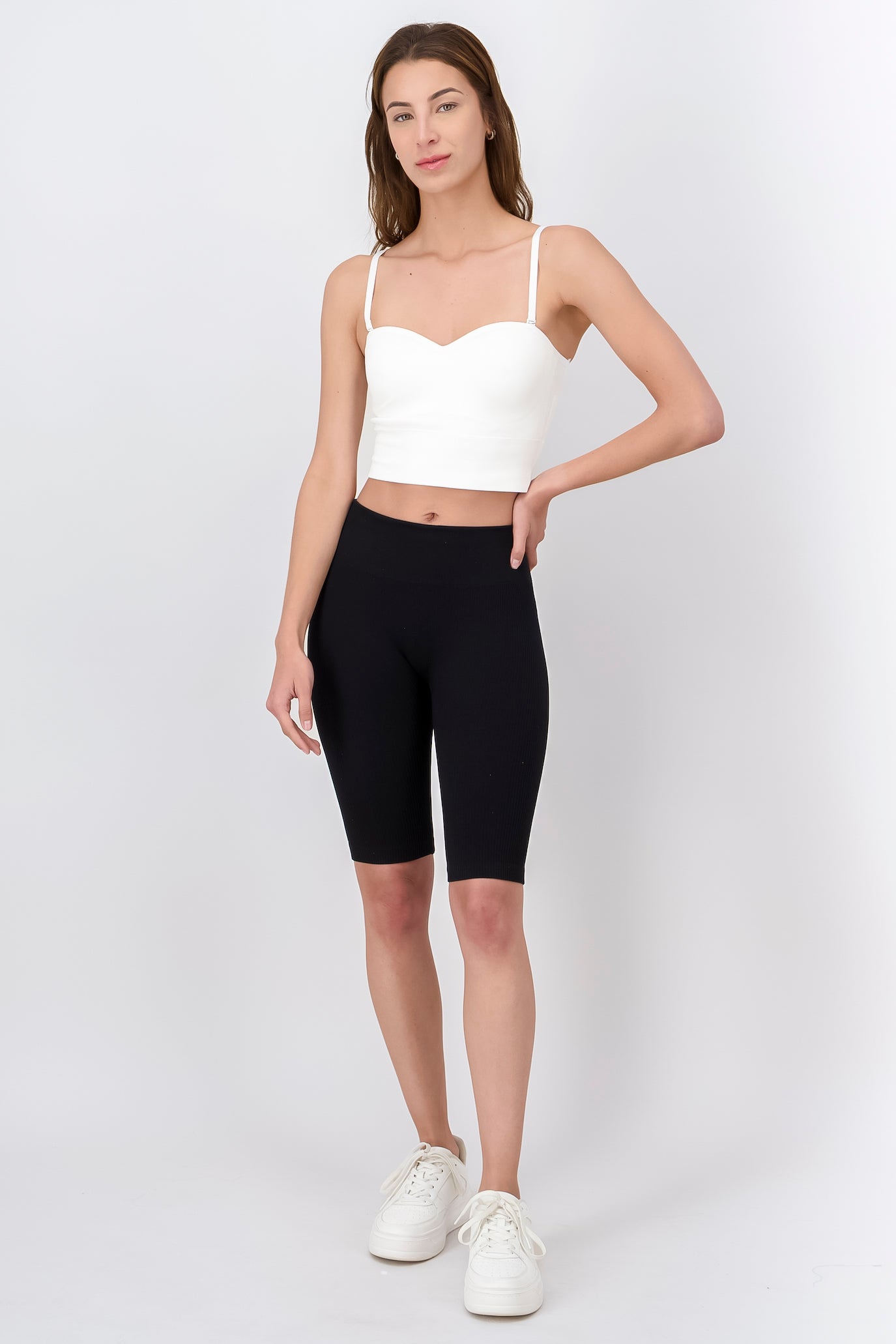 Short Biker Wide Waist Rib BLACK