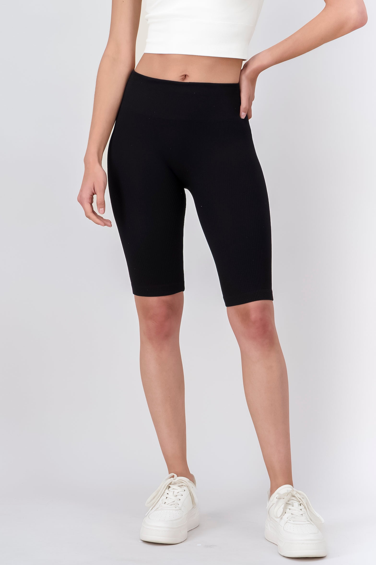 Short Biker Wide Waist Rib BLACK