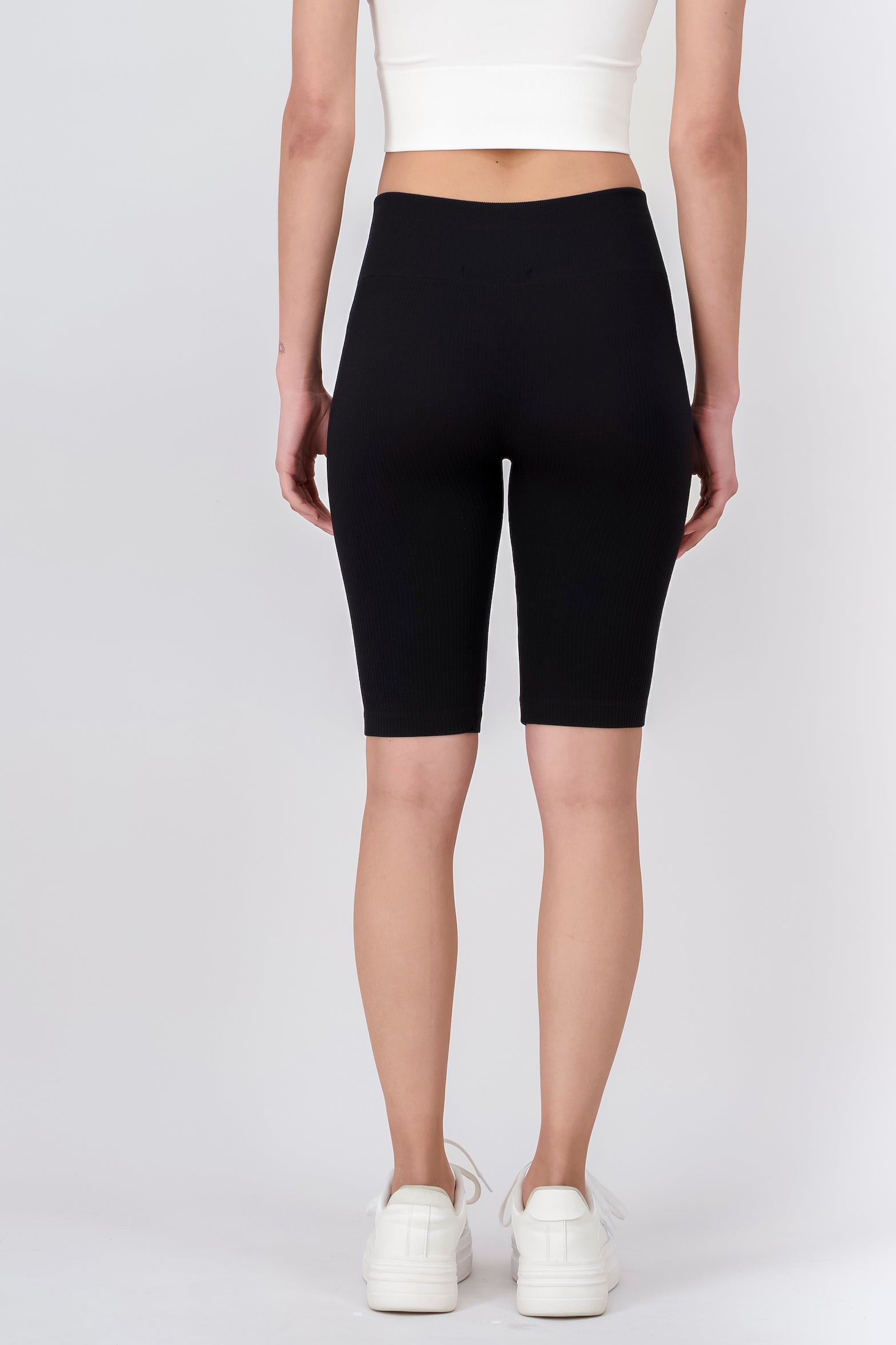 Short Biker Wide Waist Rib BLACK