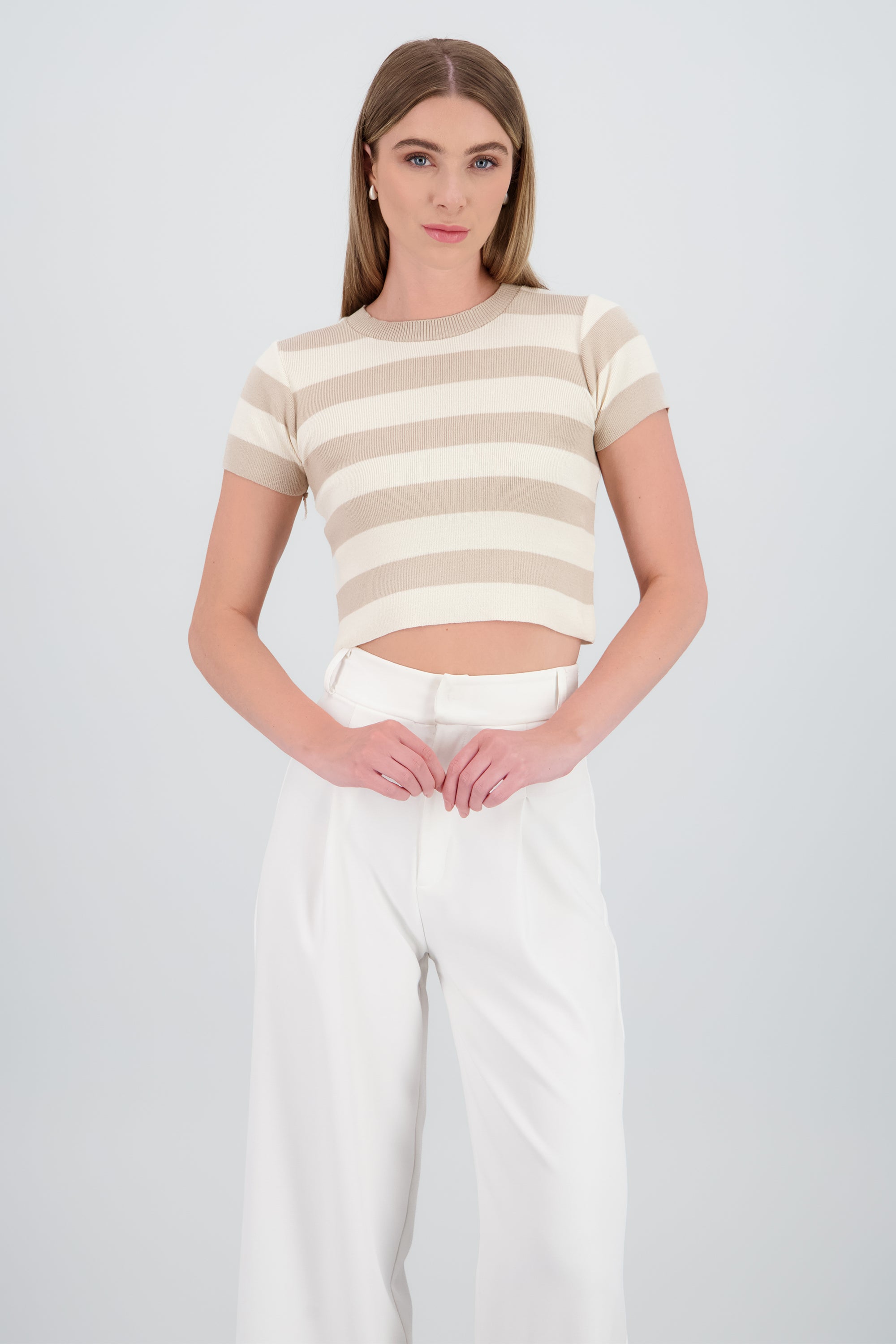 Top Tejido Suave Manga Corta KHAKI COMBO