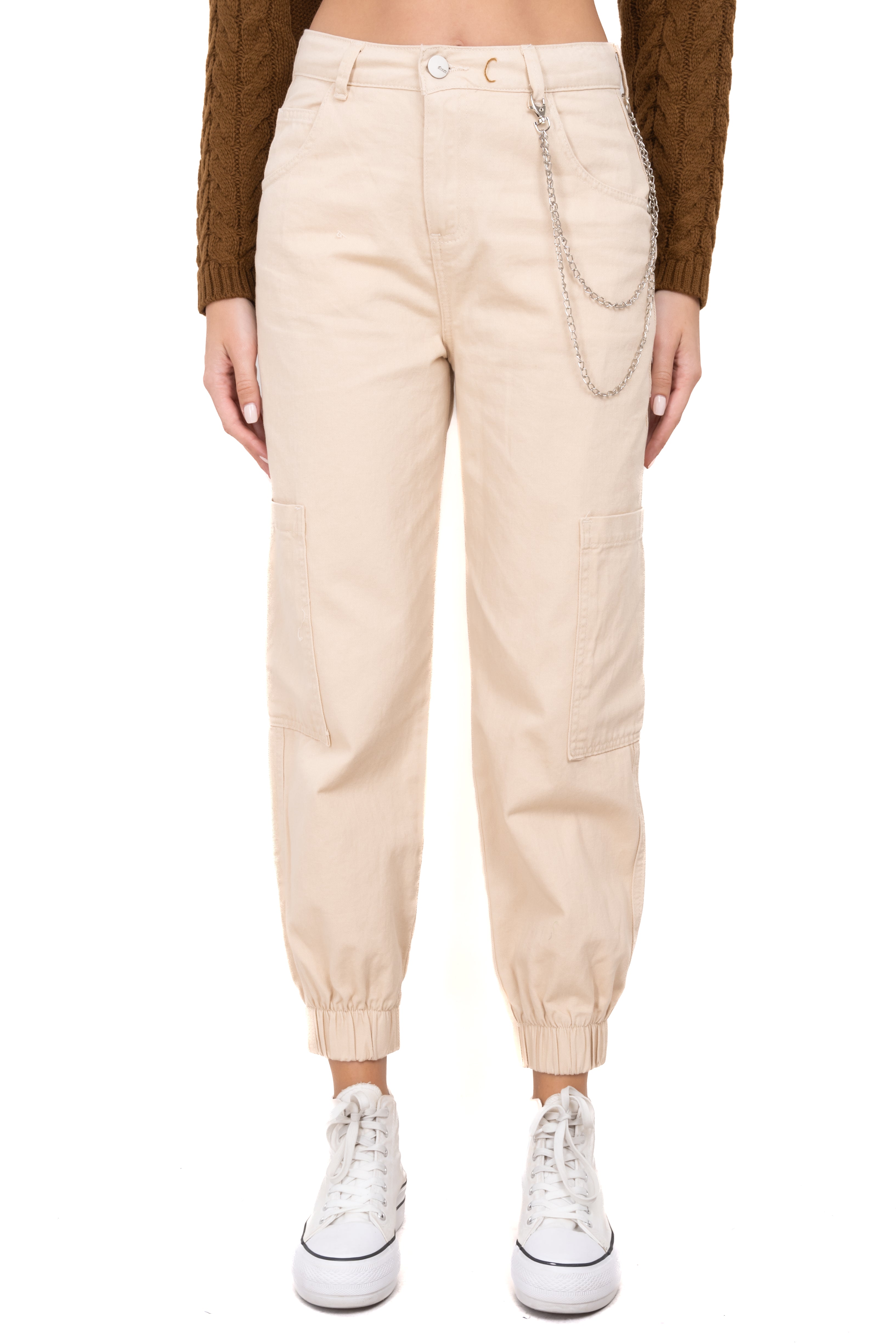 Jeans jogger bolsos cargo cadena BEIGE