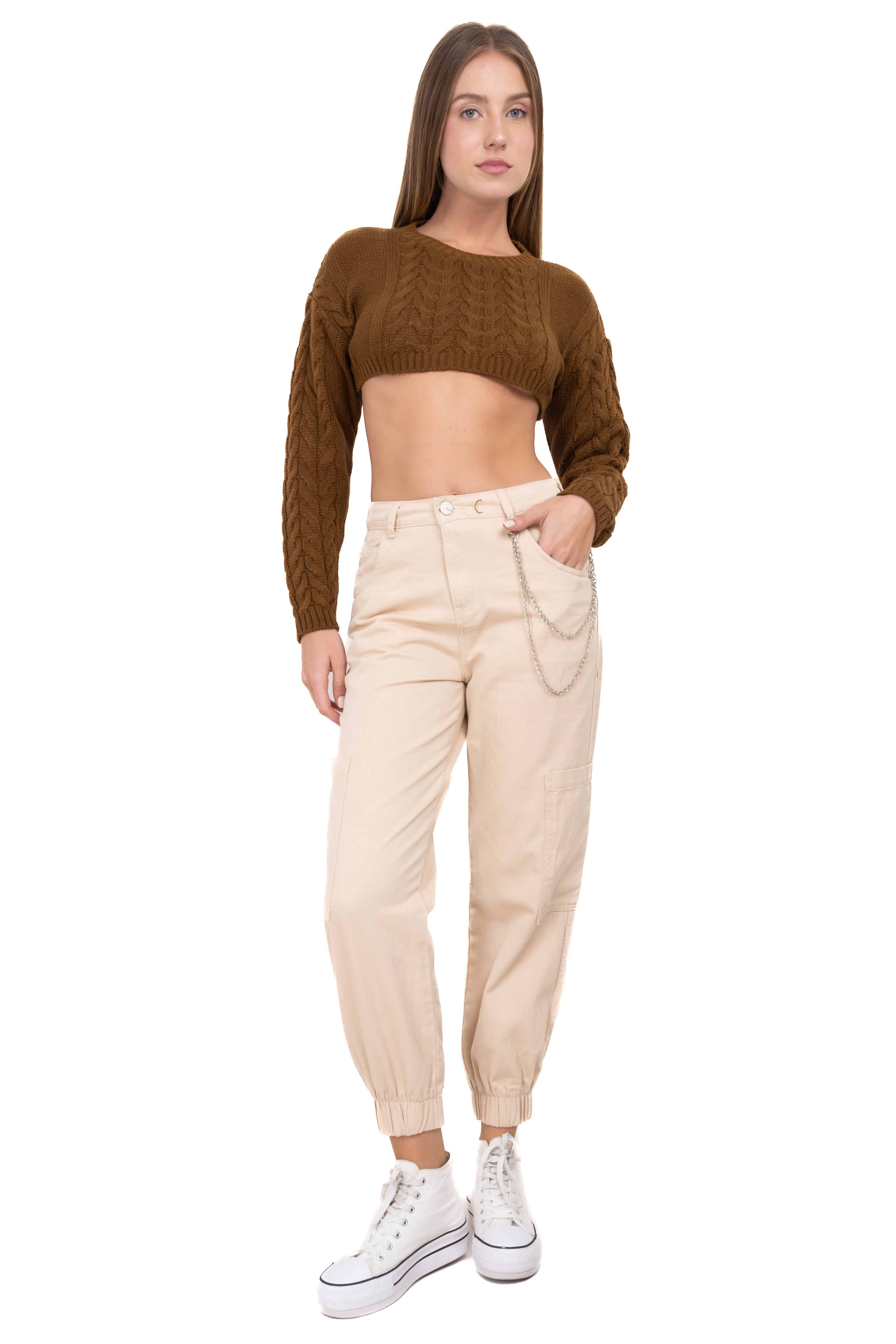 Jeans jogger bolsos cargo cadena BEIGE