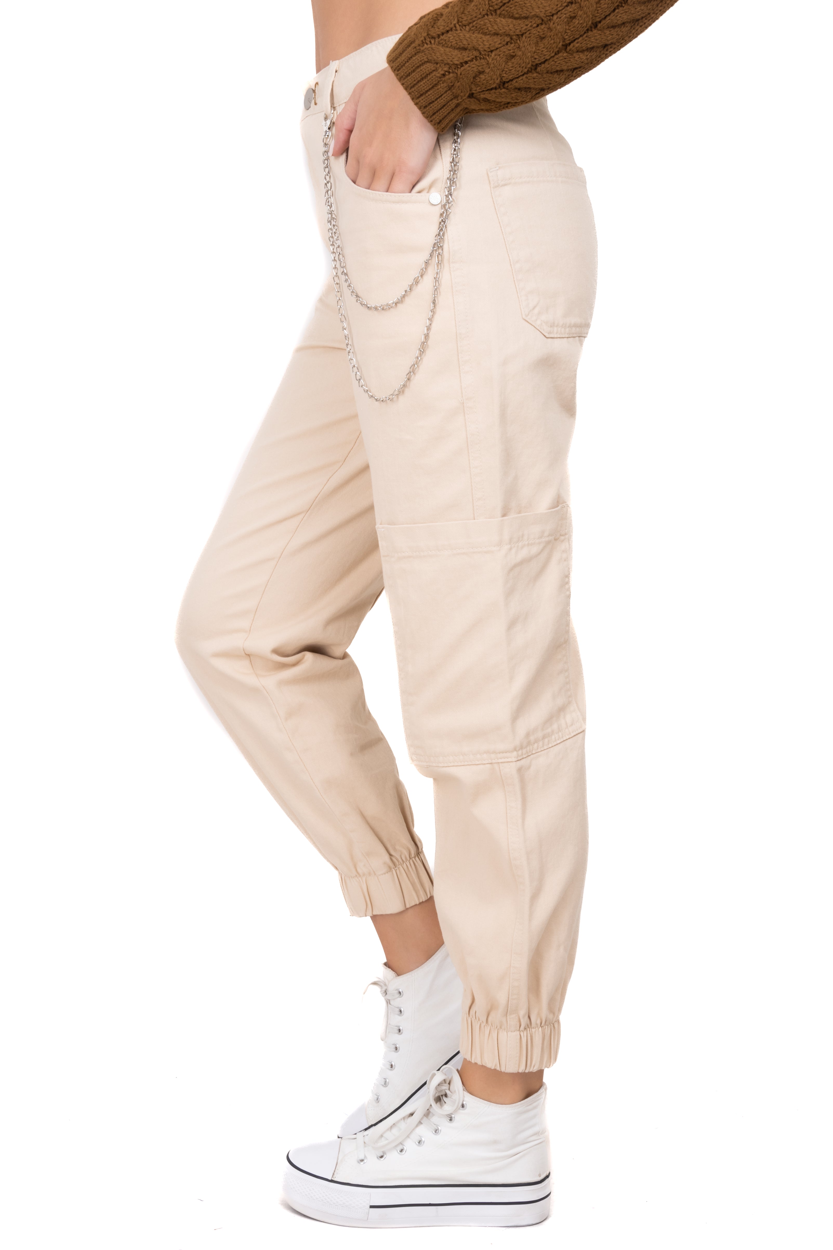 Jeans jogger bolsos cargo cadena BEIGE