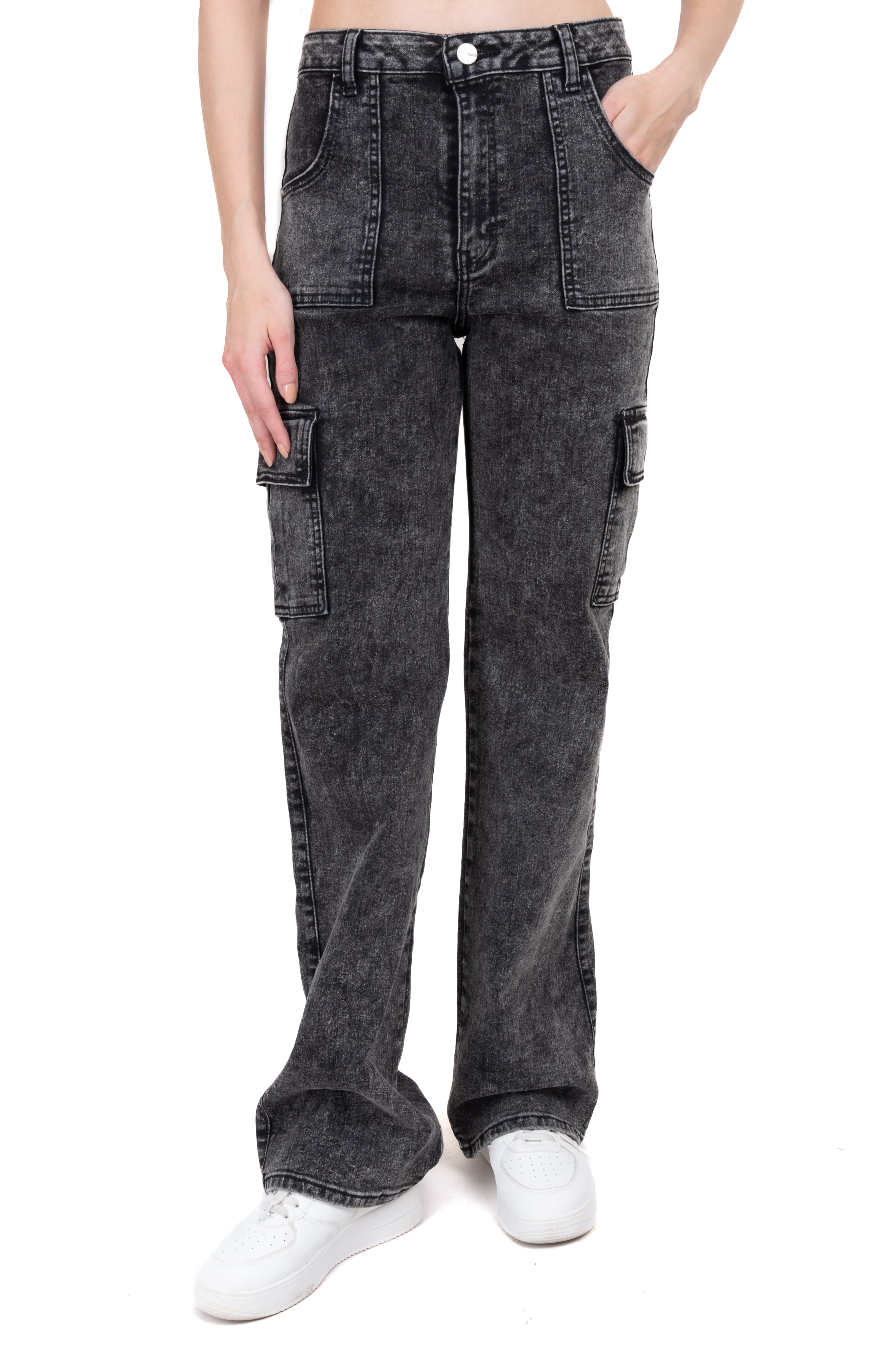 Jeans straight cargo cintura baja ACID WASH