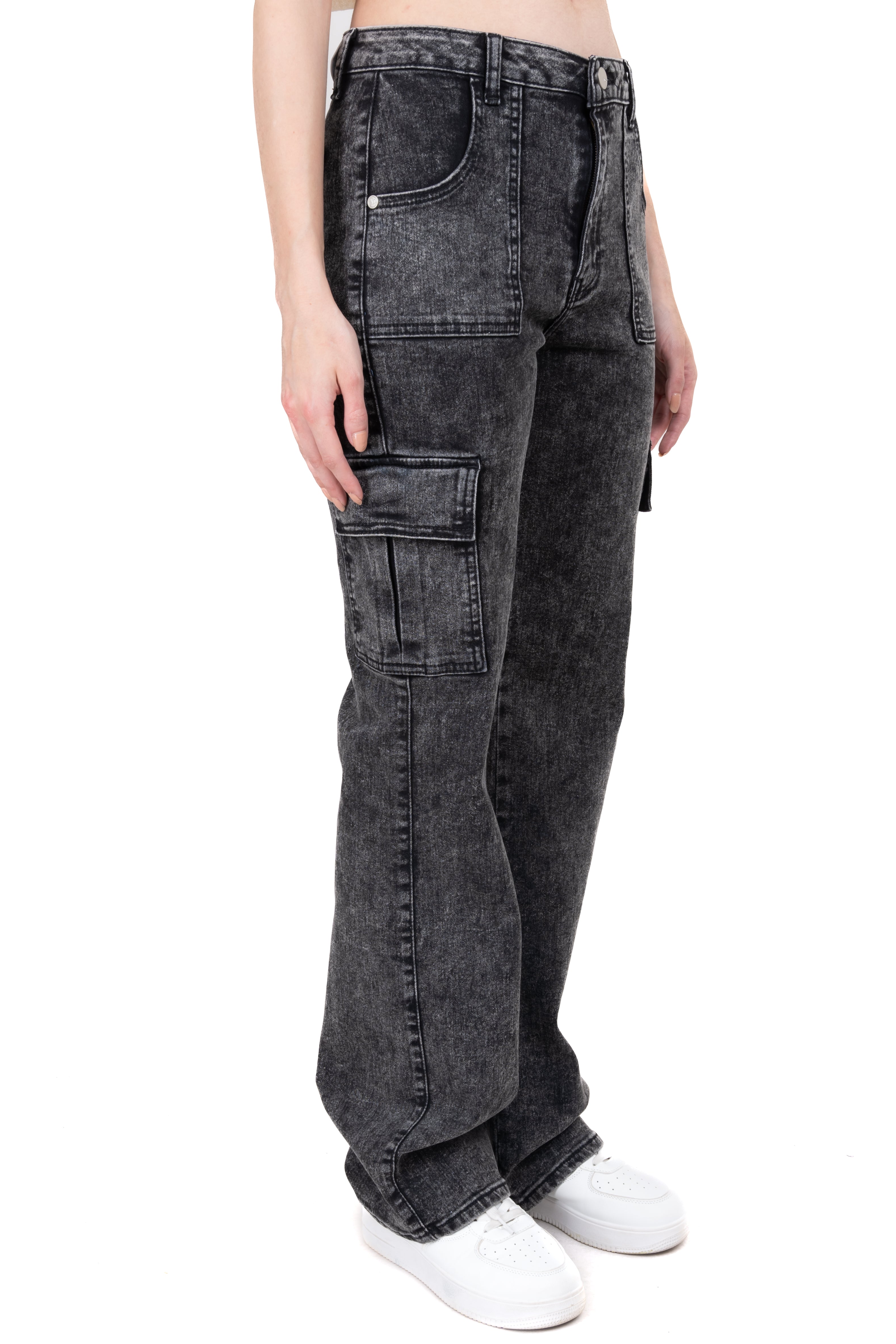 Jeans straight cargo cintura baja ACID WASH