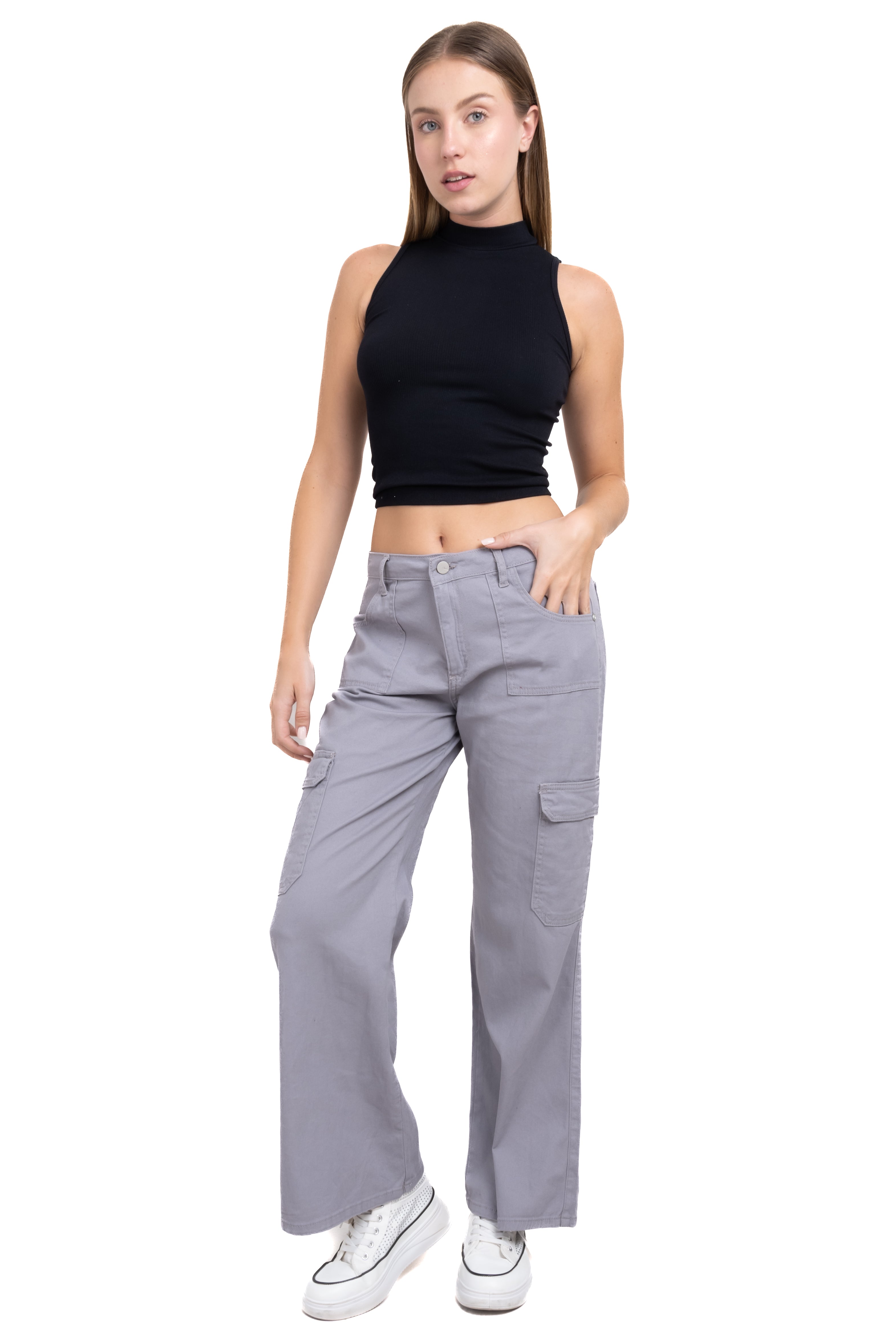 Jeans cargo wide leg GRIS CLARO