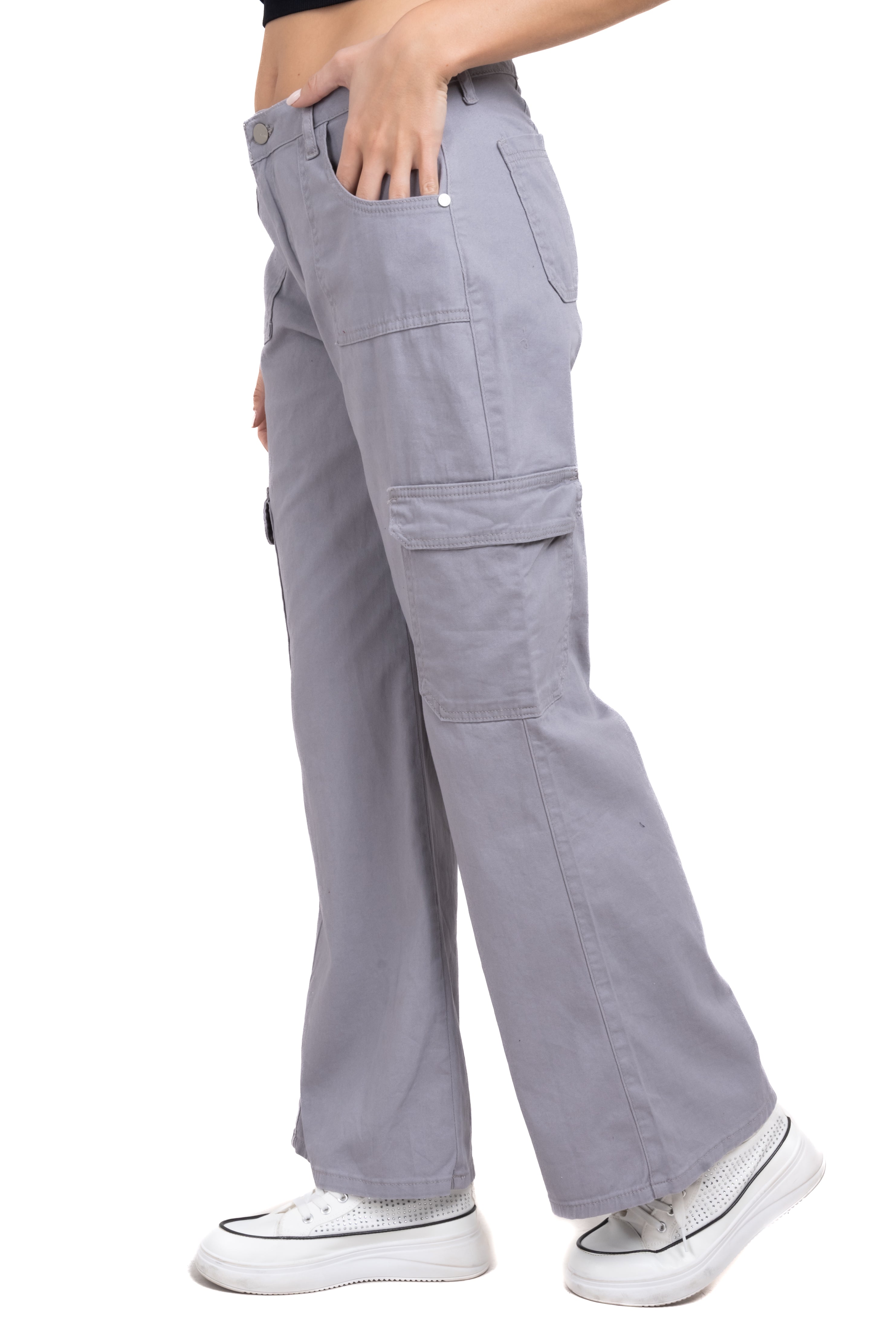 Jeans cargo wide leg GRIS CLARO