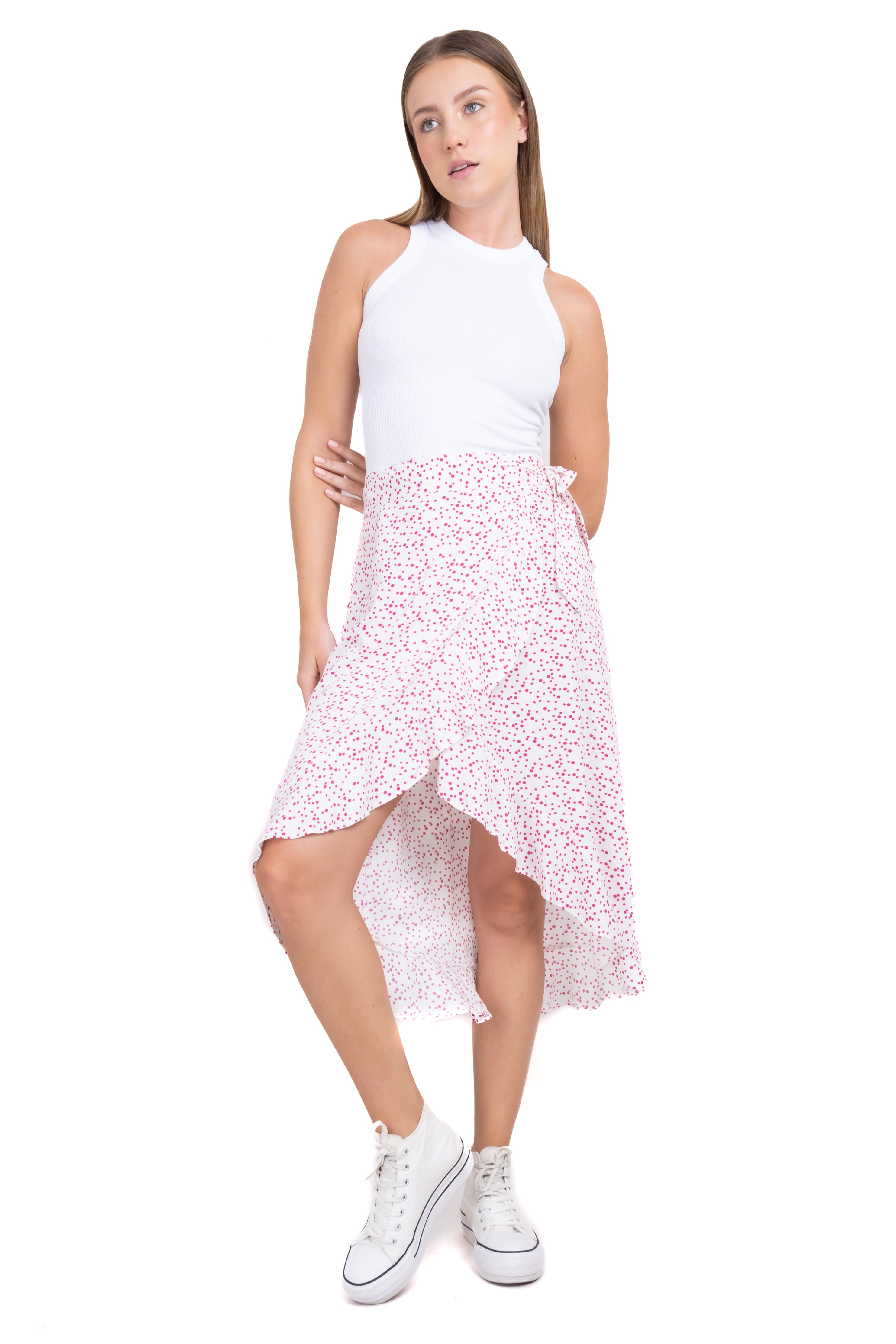 Midi Wrap Lunares skirt White Combo